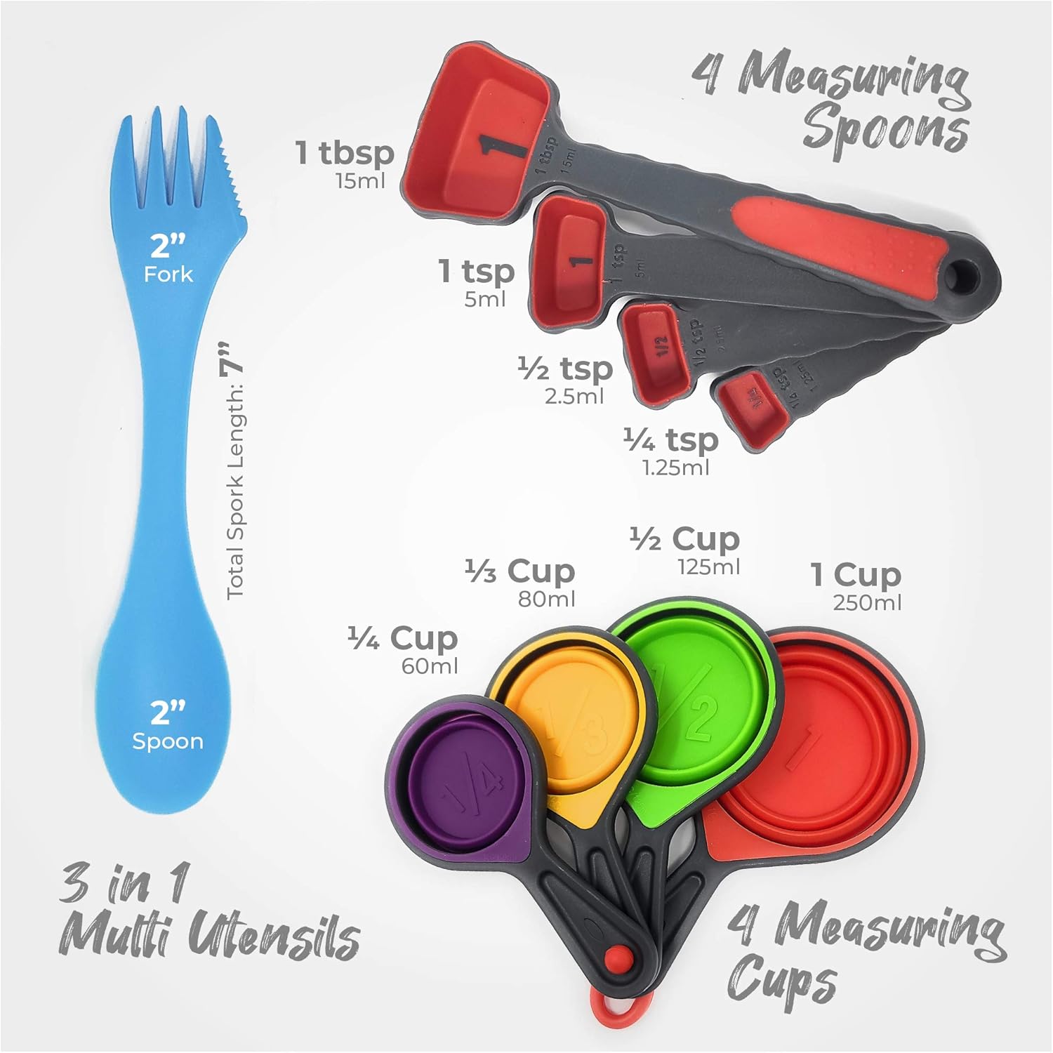 Contenedores plegables de silicona para almacenamiento de alimentos, juego de 16 piezas con tapas hechas por Silictek, tazas medidoras de viaje de