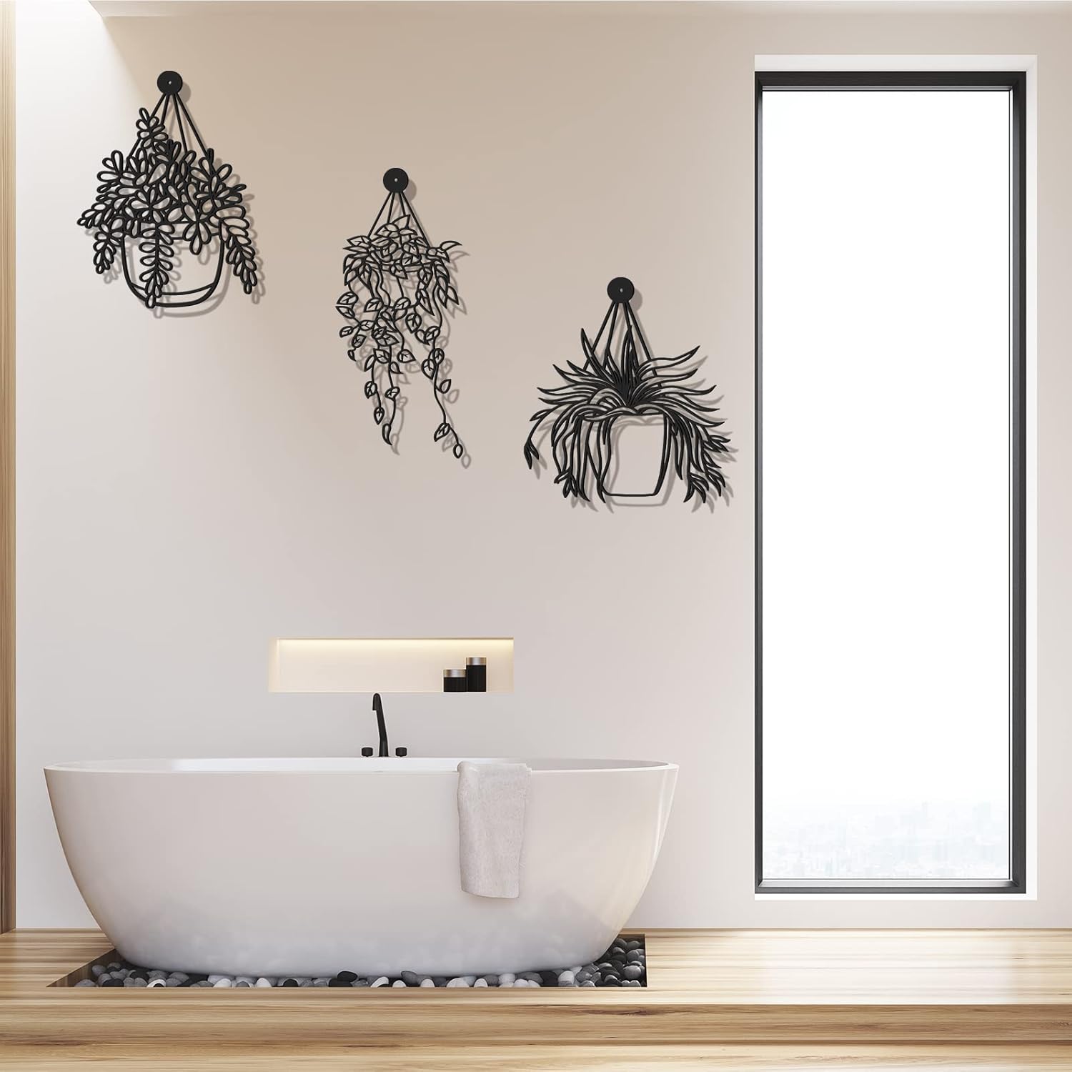 Zhengmy Florero de metal para pared, 3 piezas, decoración moderna de pared, decoración de pared negra, decoración de flores de metal para colgar en