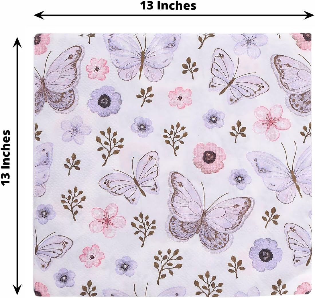 Efavormart – Paquete de 20 servilletas de papel de mariposa lavanda marfil, elegantes servilletas desechables de cóctel para fiesta de jardín, 18 GSM