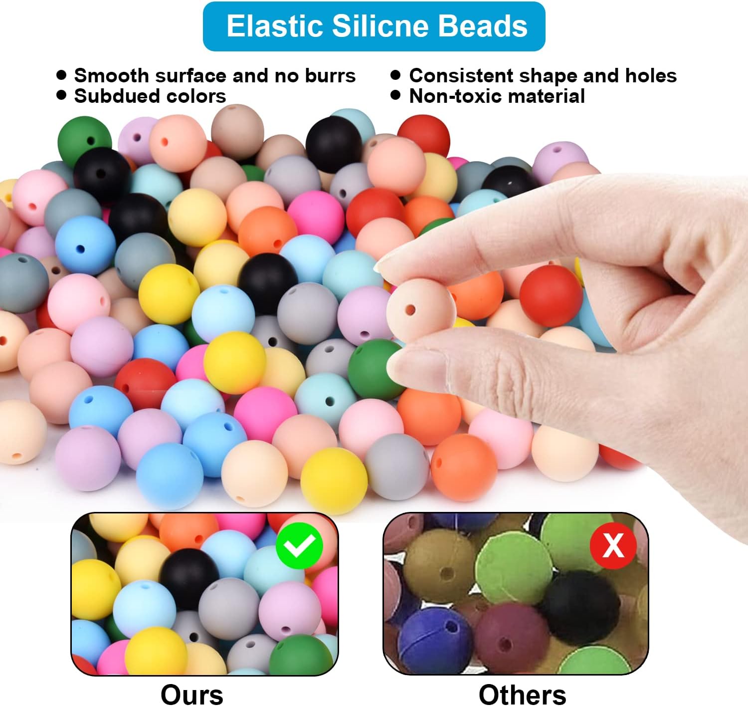 DIYCICO Cuentas de silicona para kit de fabricación de llaveros, cuentas redondas de silicona de 0.59 pulgadas a granel con borla de cuero y cuerdas
