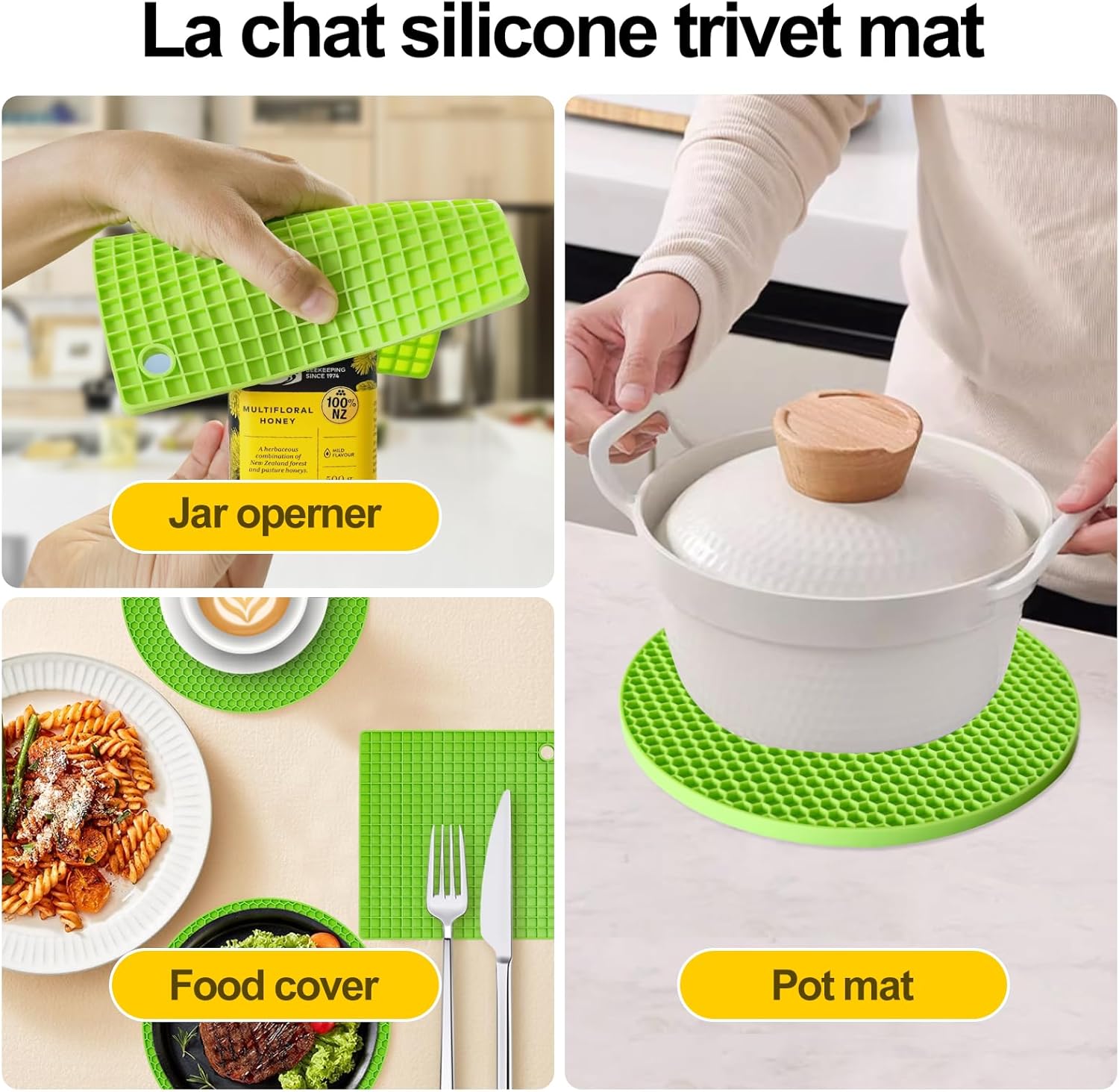 Sov Salvamanteles de silicona  4 soportes para ollas resistentes al calor, almohadillas calientes antideslizantes para sartenes calientes, platos