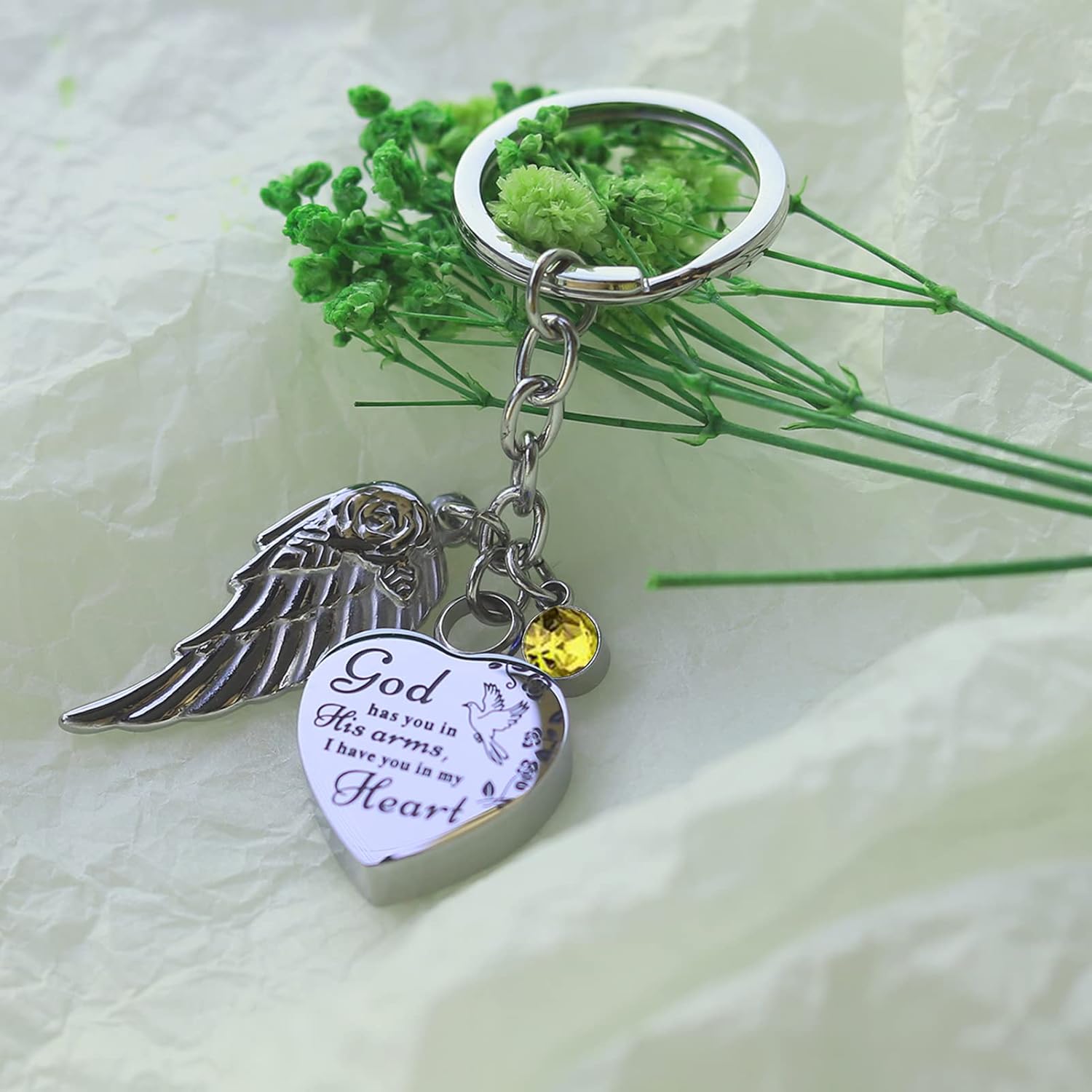 Collar de urna de corazón para cenizas, joyería de cremación, llavero de urna para cenizas con llavero de cremación de piedra natal