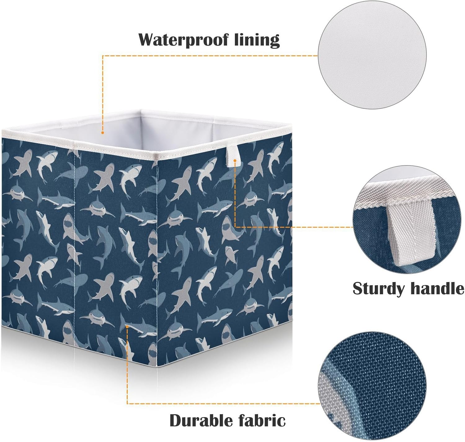 Shark Sea Fish Rectangle Storage Bins Fabric Storage Cube Foldable Storage Box Large Closet Organizers Baskets Containers for Shelves Home Office