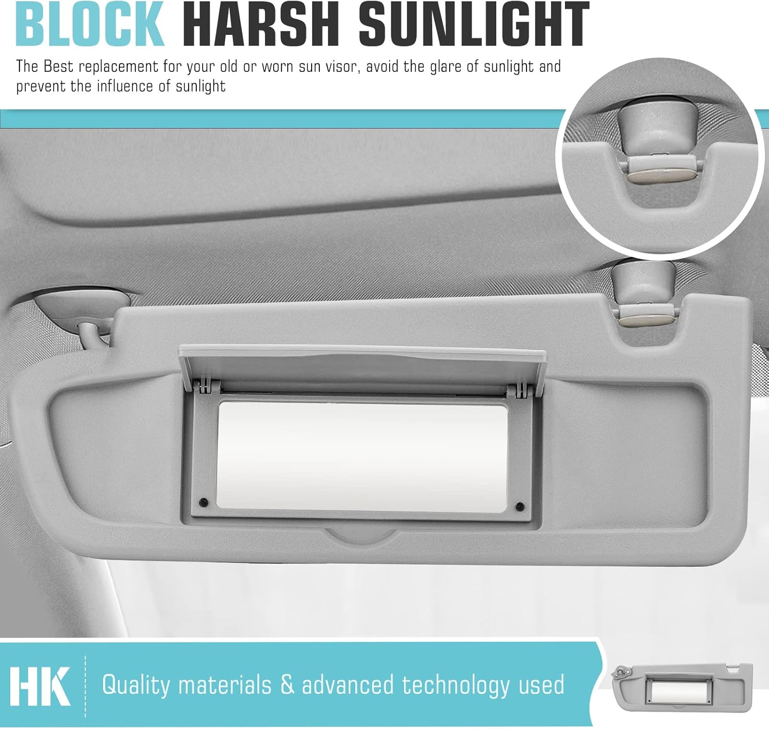 Visera solar del lado del pasajero derecho para Honda Civic EX LX Sedan SI Coupé 2006 2007 2008 2009 2010 2011 83230-SNA-A01ZA (gris)