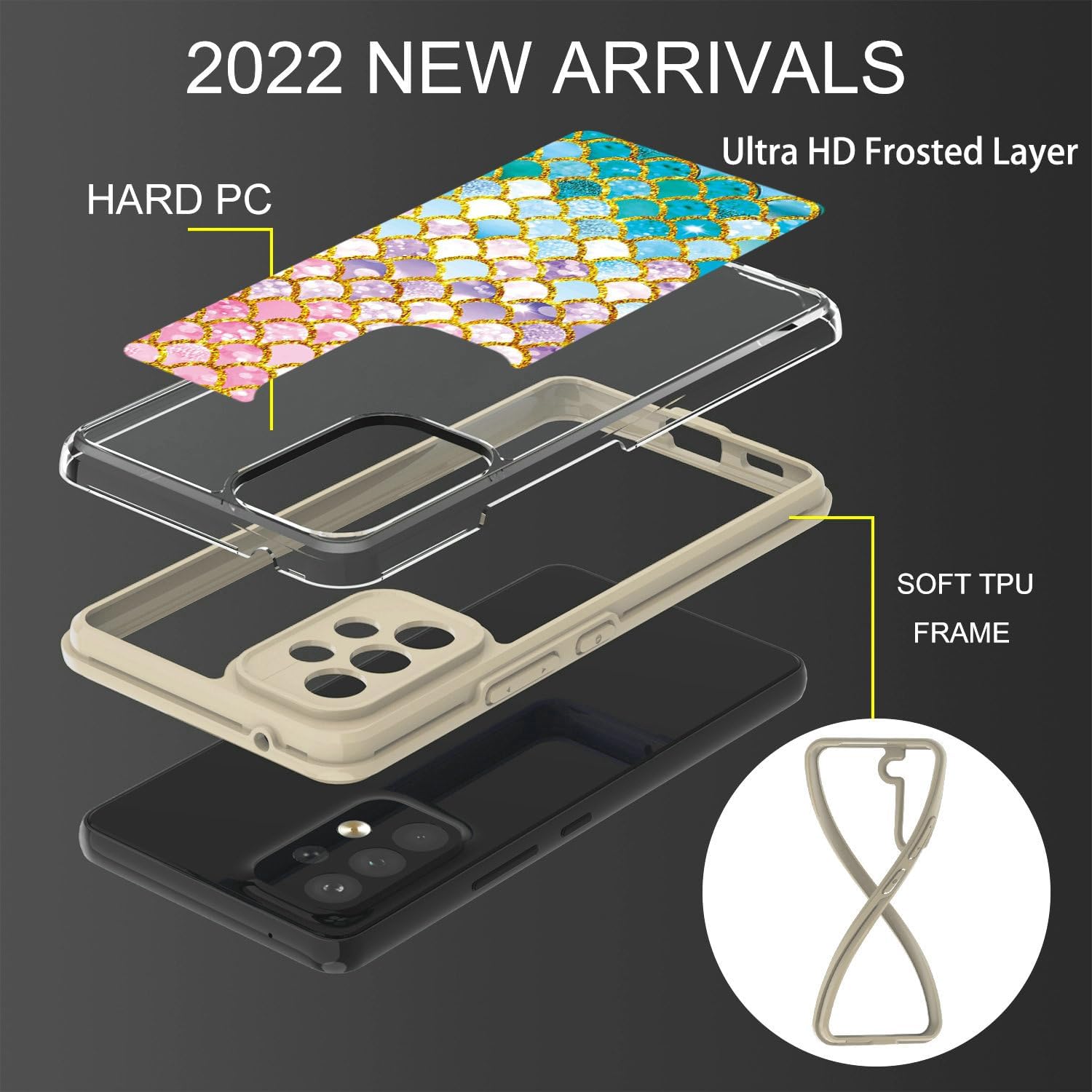 Funda para Galaxy A54 5G compatible con Samsung A54 5G S546VL, funda con protector de pantalla de vidrio templado PC duro + silicona suave purpurina