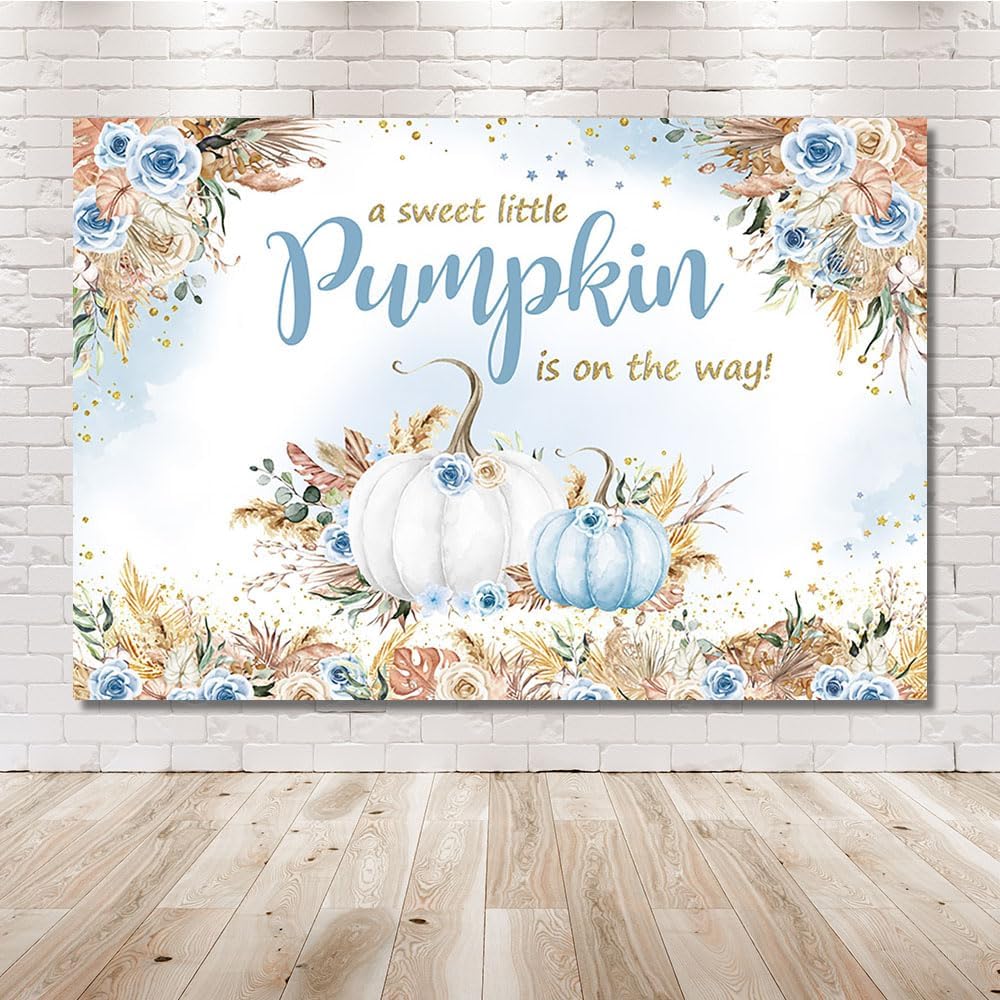 MEHOFOND Telón de fondo bohemio de otoño para baby shower, de 7 x 5 pies, una calabaza dulce está en camino, fondo de calabaza para niños, acuarela