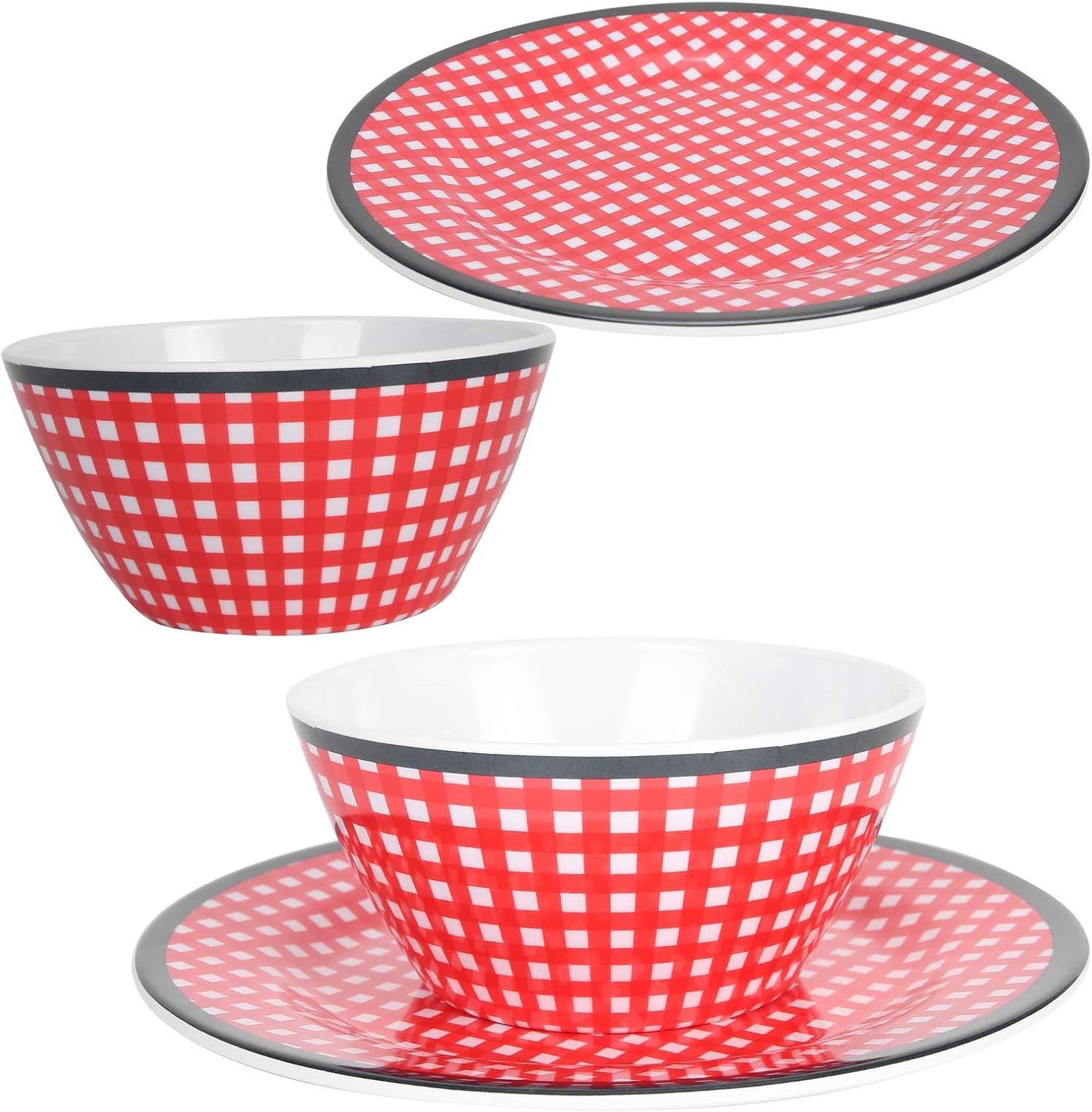 Juego de cuencos de ensalada, juego de vajilla de 4 piezas, plato de porcelana de imitación, cuenco – Kit de ensaladera de rejilla roja