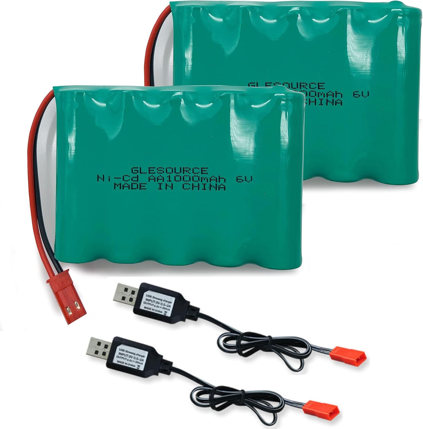 GLESOURCE Paquete de 2 baterías AA de 6 V 1000 mAh con enchufe JST y 2 cables de carga USB para la nueva excavadora Huina 540 Dump 520 RC y 510