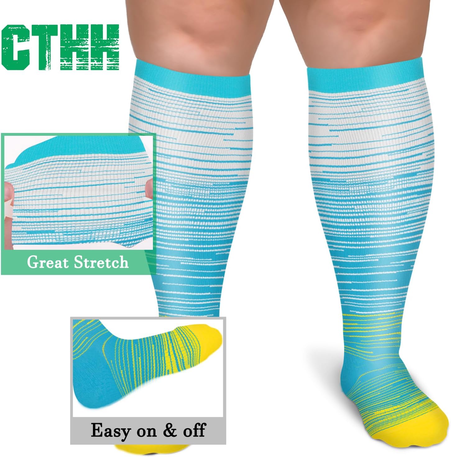 Paquete de 3 calcetines de compresión de talla grande para mujeres y hombres, 15-20 mmHg extra anchos hasta la rodilla para soporte de circulación