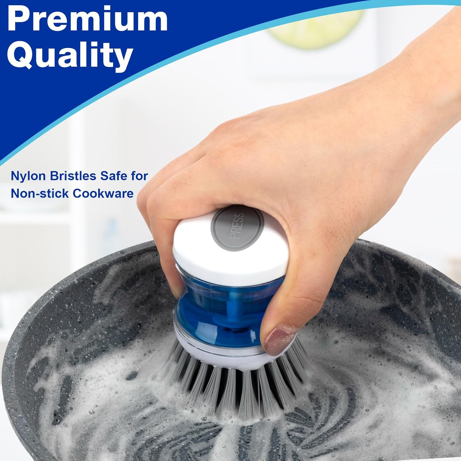 Maxcheck 4 cepillos de platos con dispensador de jabón, cepillo para fregar platos para platos, olla, sartén, fregadero de cocina, lavado (gris)