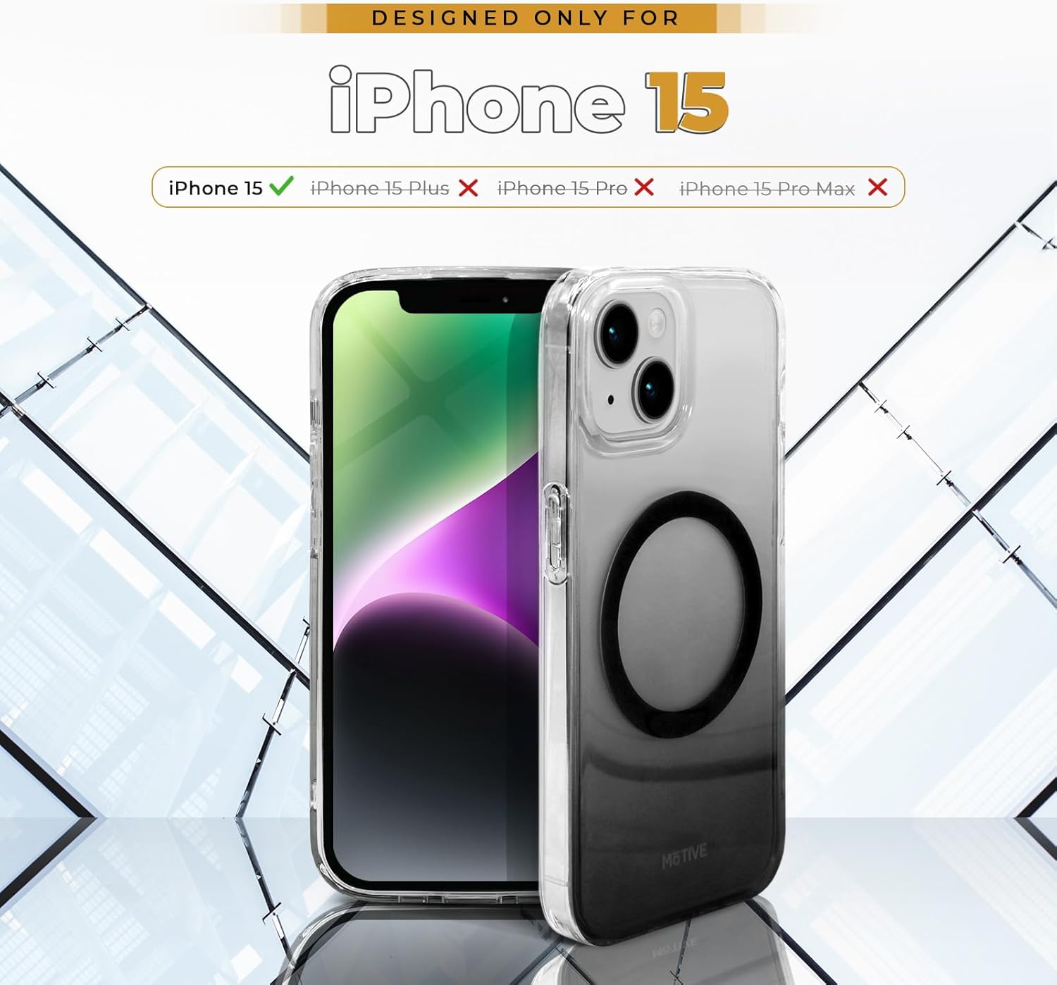 MOTIVE Funda para iPhone 15 Magsafe  Negro  Material de la cubierta resistente al amarillamiento  Protección de grado militar de 360 con diseño