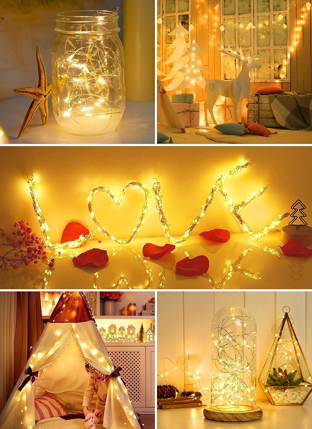Minetom Paquete de 18 luces de hadas que funcionan con pilas, mini luces LED de 7 pies para manualidades, guirnaldas, tarros, centro de mesa, centro