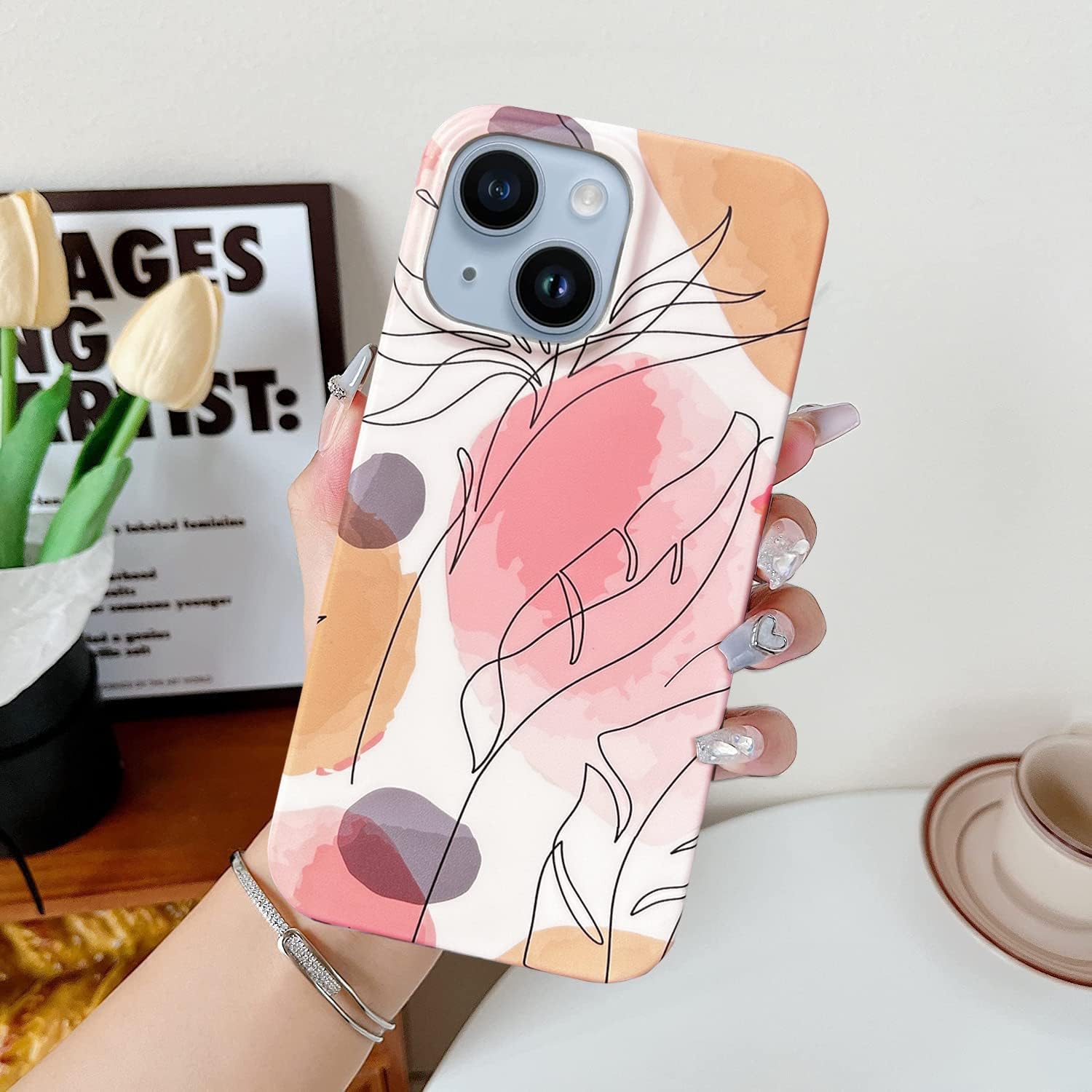 J.west Funda protectora para iPhone 13 de 6.1 pulgadas, estética minimalista moderna, acuarela, bohemio, delgadas, líneas geométricas, patrón de