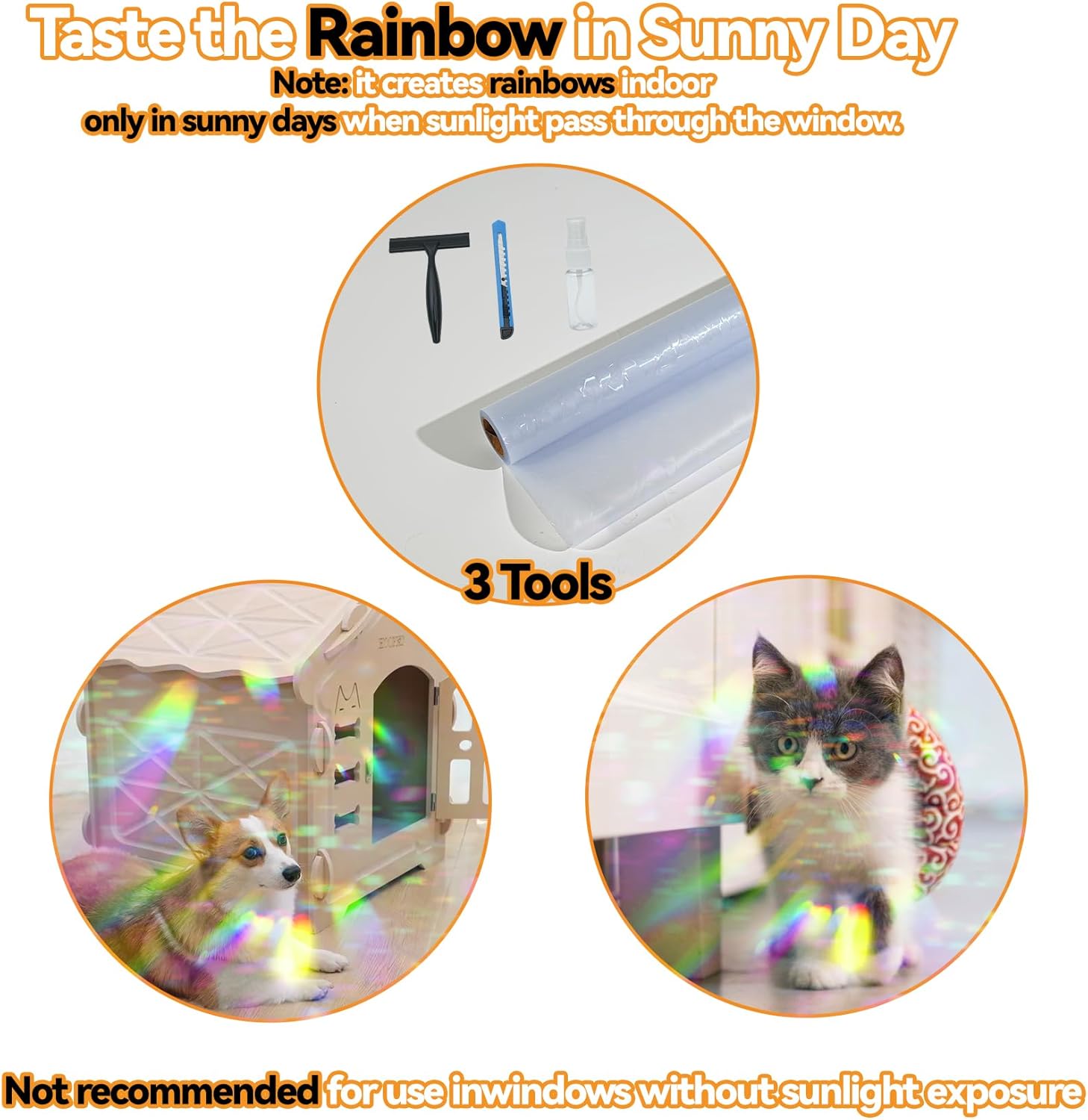 Película de privacidad para ventana, 17.5 x 78.7 pulgadas, película de ventana arcoíris para privacidad de vidrio, película decorativa para