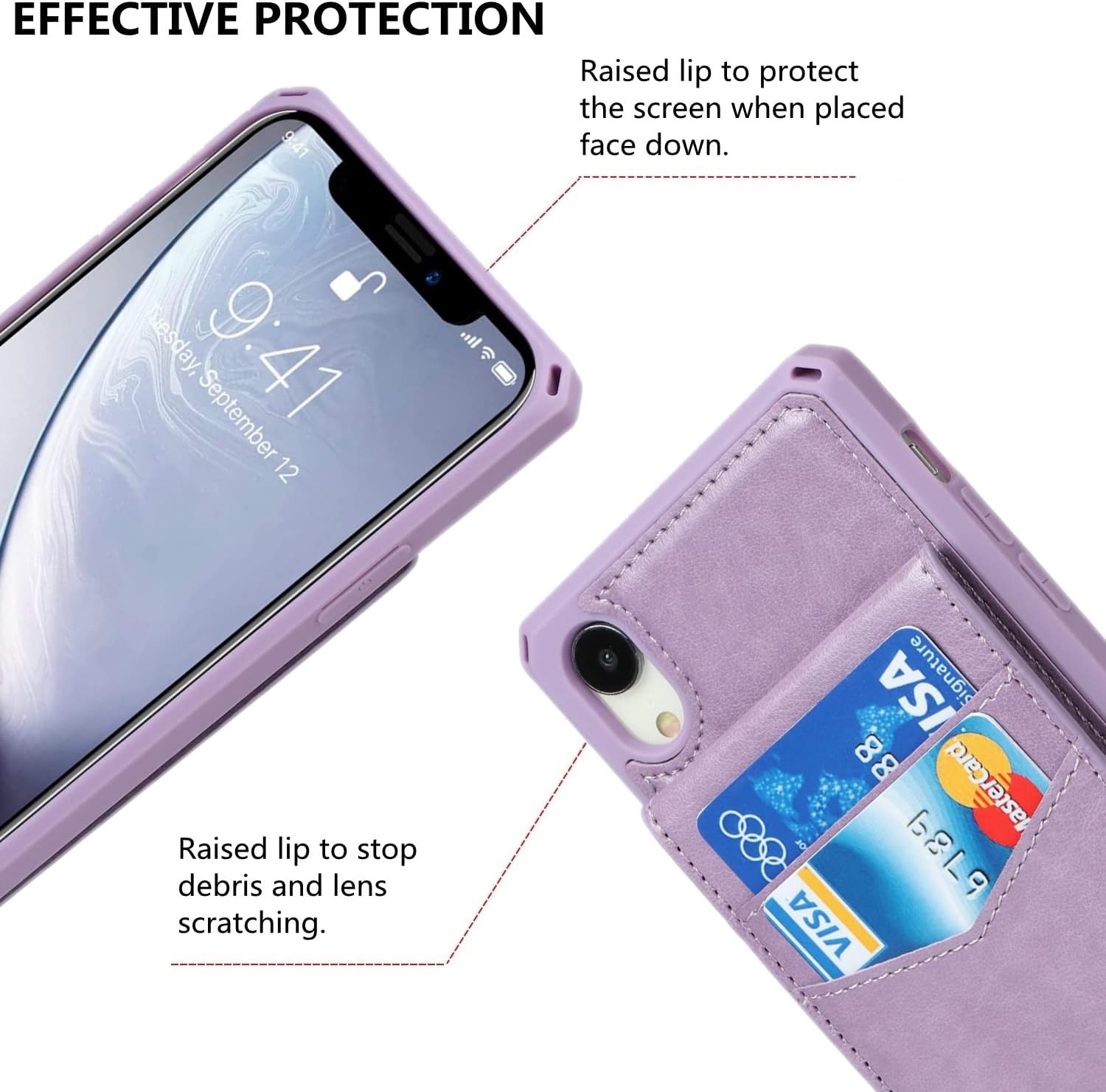 iCoverCase Funda tipo cartera para iPhone XR con soporte para tarjetas bloqueo RFID de piel sintética de alta calidad, ranuras para tarjetas,