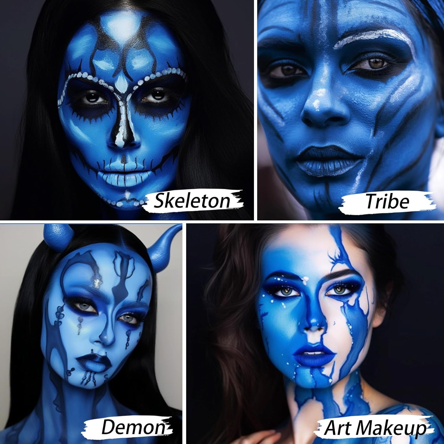 UCANBE Base de maquillaje azul para la cara y el cuerpo, paleta profesional no tóxica de pintura de grasa para fiestas de niños y adultos, pinturas