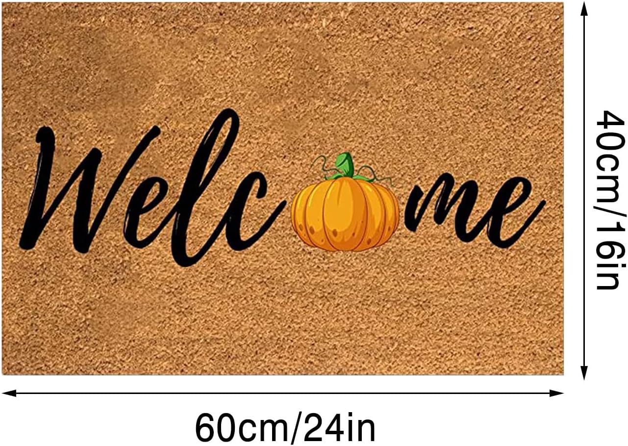 Felpudo de bienvenida con estampado de calabazas de otoño, tapete de entrada de fibra de coco para exteriores, antideslizante, resistente a la
