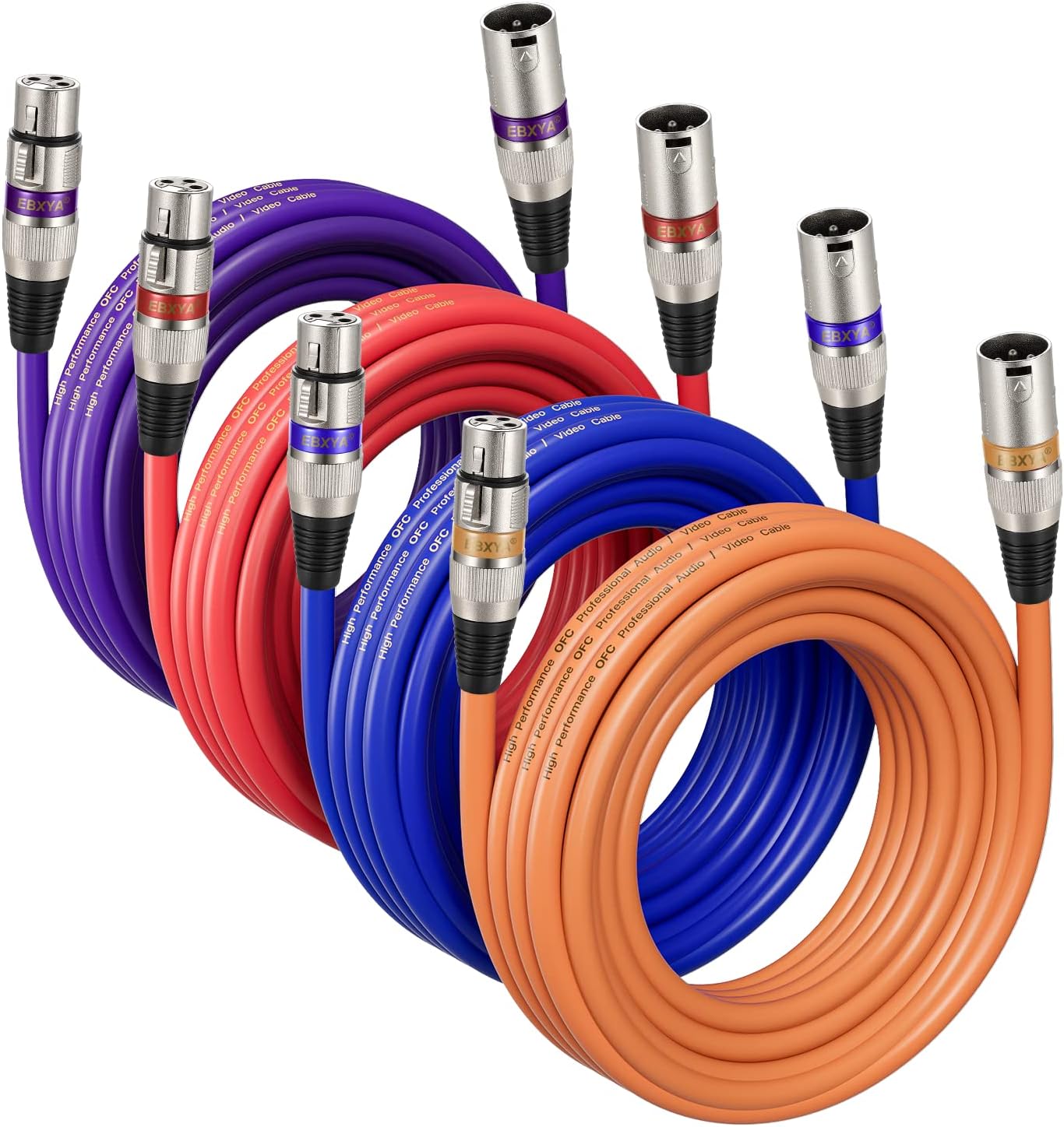EBXYA Paquete de 4 cables XLR XLR macho a hembra de 20 pies, cable XLR equilibrado de 3 pines, duradero y flexible, con cancelación de ruido (rojo,