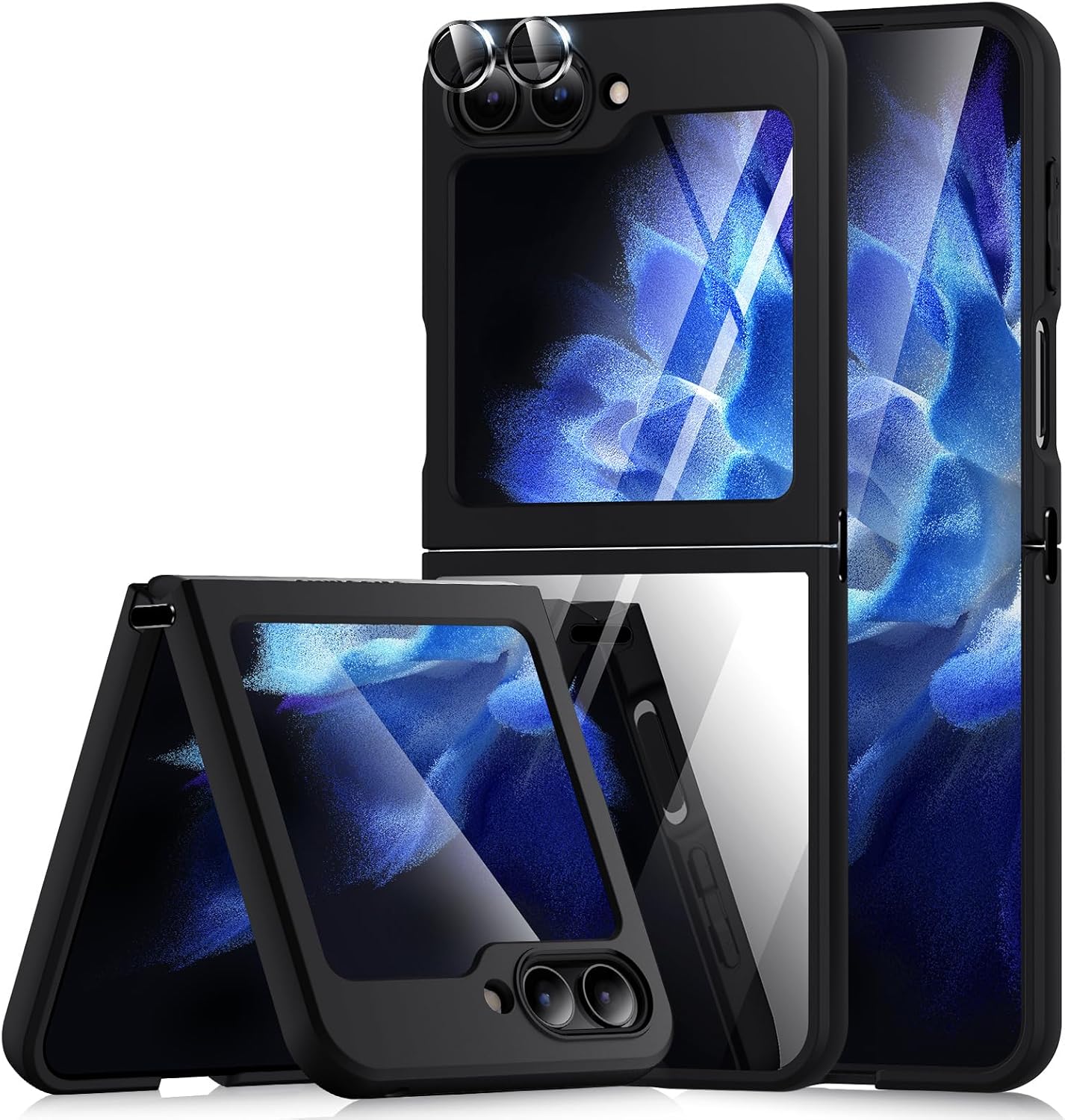 Funda para Samsung Galaxy Z Flip 5 Mirror Case, Flip Z 5 con conector de bisagra subpantalla y protector de cámara TPU Edge Anti-Shock Cover