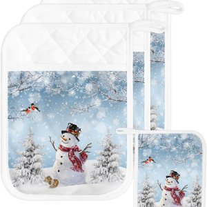 Winter Snowman 3Pcs Pot Holders for Kitchen,Non Slip & Heat Insulation Terry Cloth Potholder Set with Pocket,Thick Hot Pad Oven Mitts Trivet Coaster Winter Snowman 3Pcs Pot Holders for Kitchen,Non Slip & Heat Insulation Terry Cloth Potholder Set with Pocket,Thick Hot Pad Oven Mitts Trivet Coaster