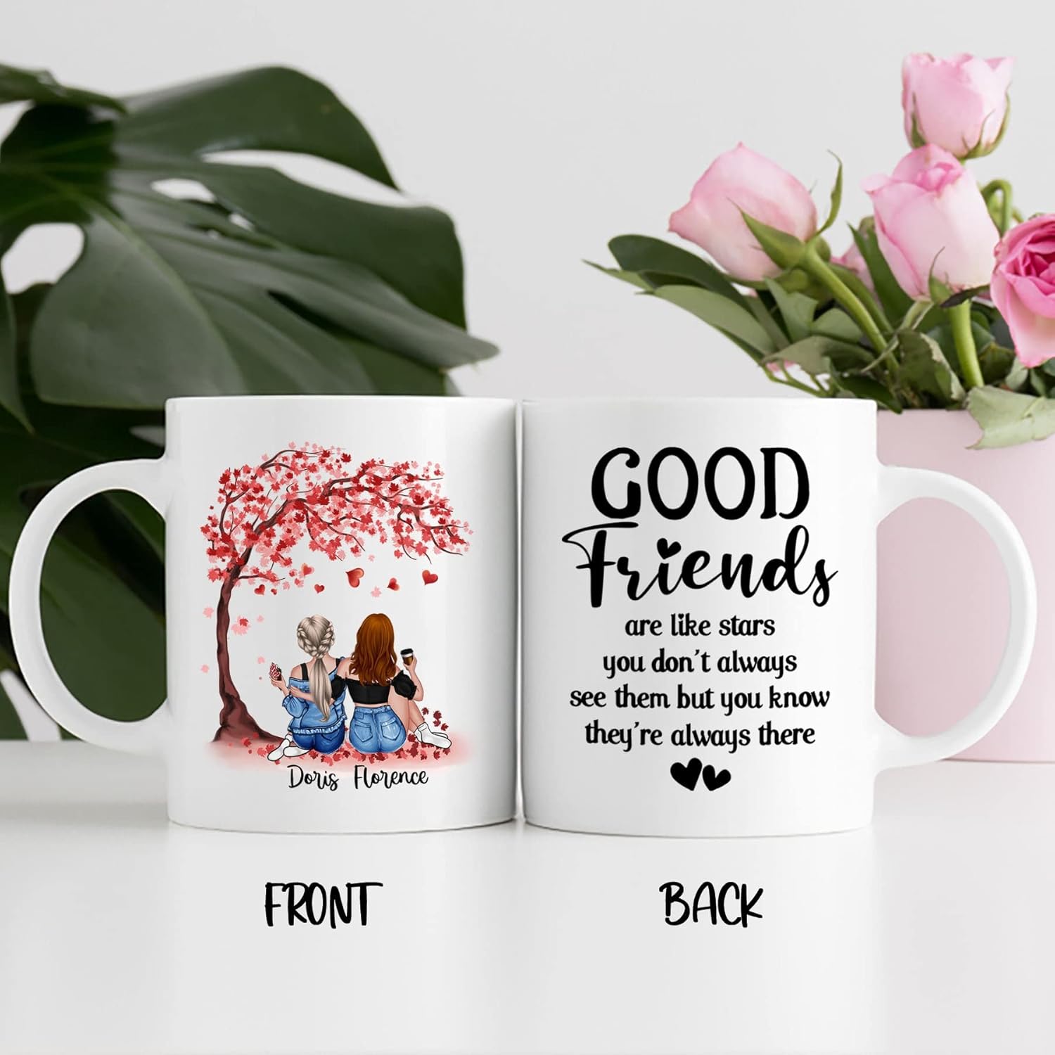 Taza de café blanca de 2 mejores amigos, 11 onzas, 15 onzas, taza de amistad personalizada para mujeres, mejor amiga, mejor amiga, hermana, hermana