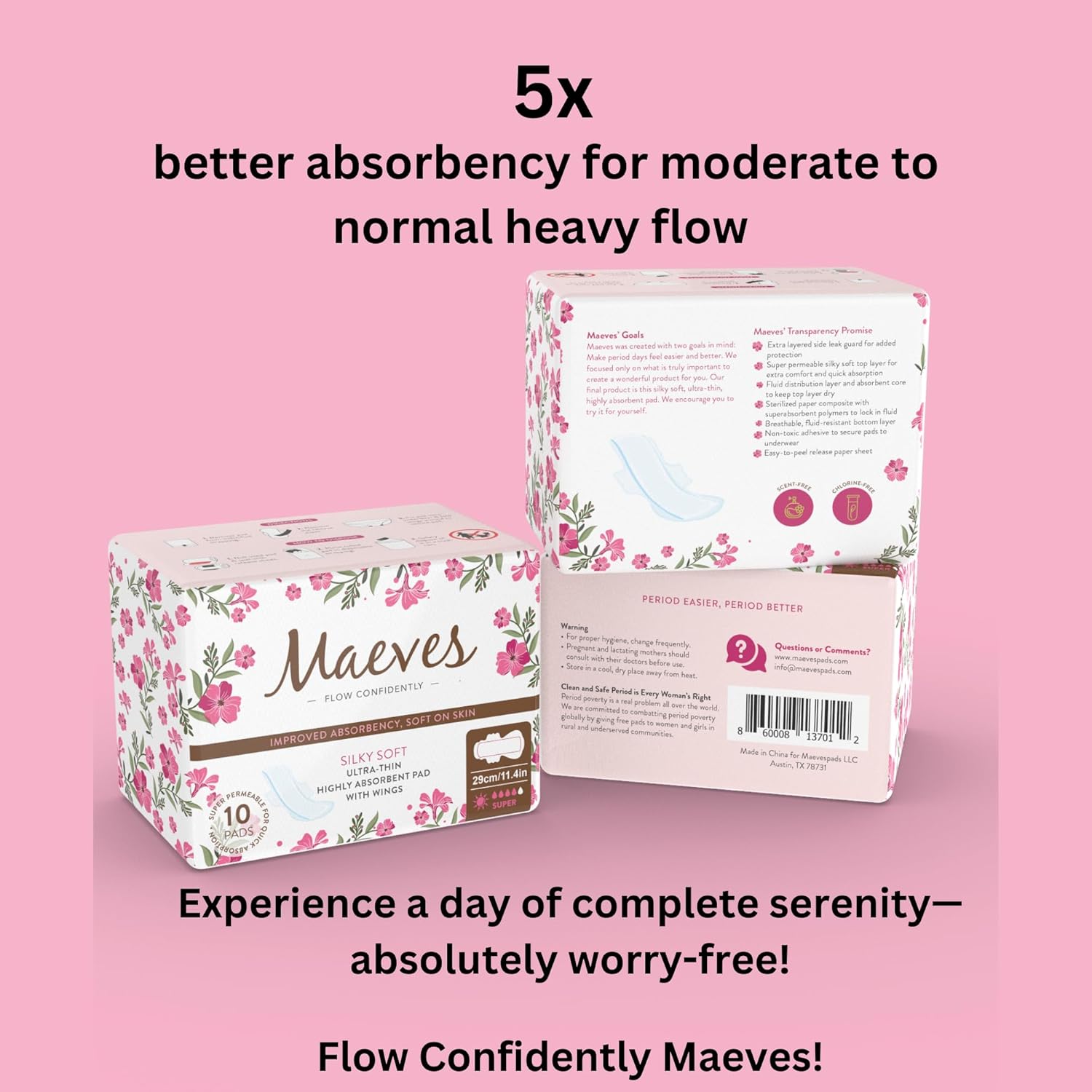 Maeves Almohadillas ultra delgadas, sin perfume, para el cuidado femenino, gran absorción, largas, grandes, súper almohadillas para período,