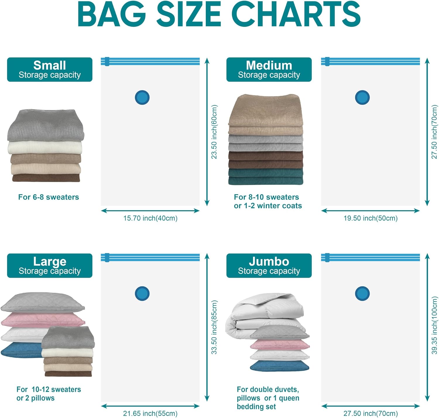 Bolsas de almacenamiento al vacío con bomba de aire eléctrica, 12 Jumbo (39.4 x 27.5 pulgadas), bolsas ahorradoras de espacio con bomba, bolsas
