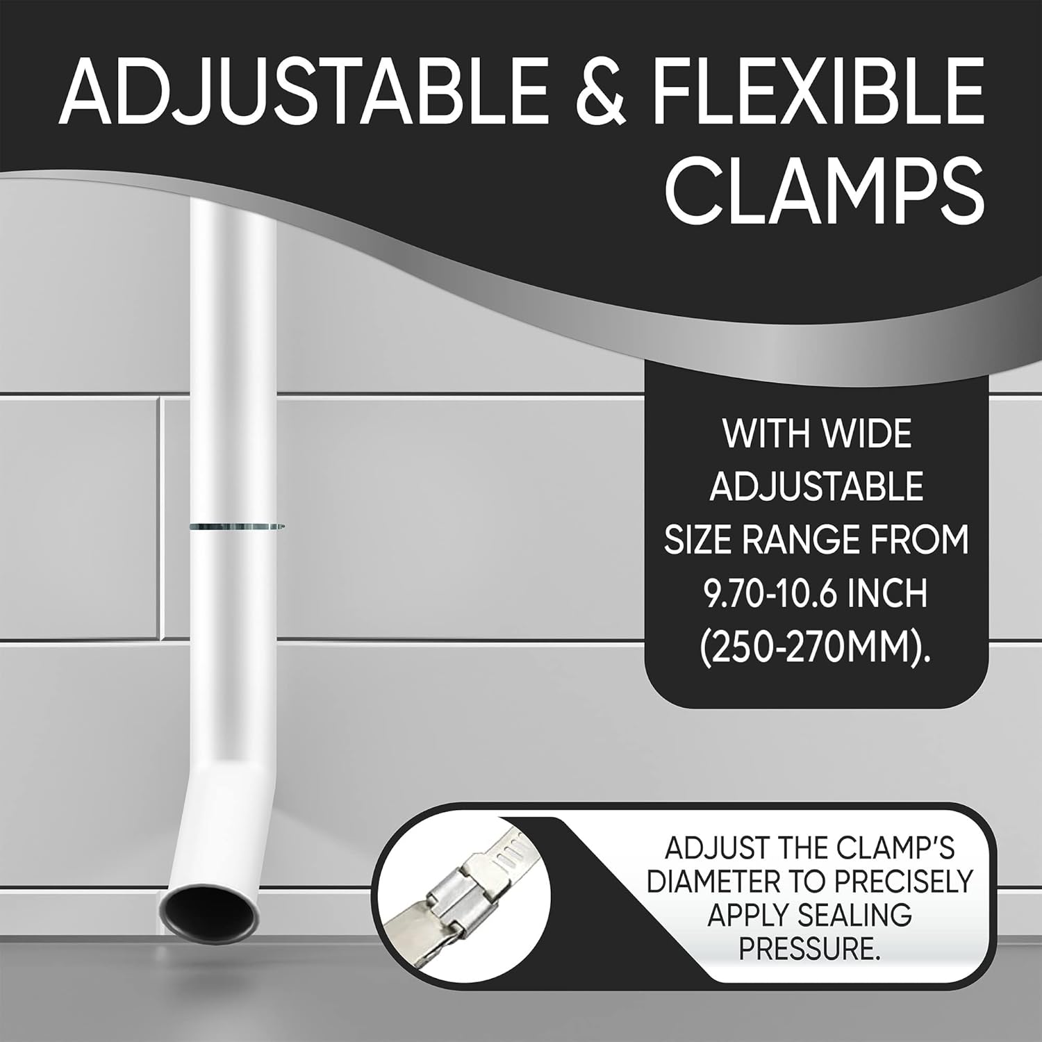 8 abrazaderas de manguera de acero inoxidable de 10 pulgadas (ajustables de 9.7 a 10.6 pulgadas de diámetro), abrazaderas de conducto, abrazadera de