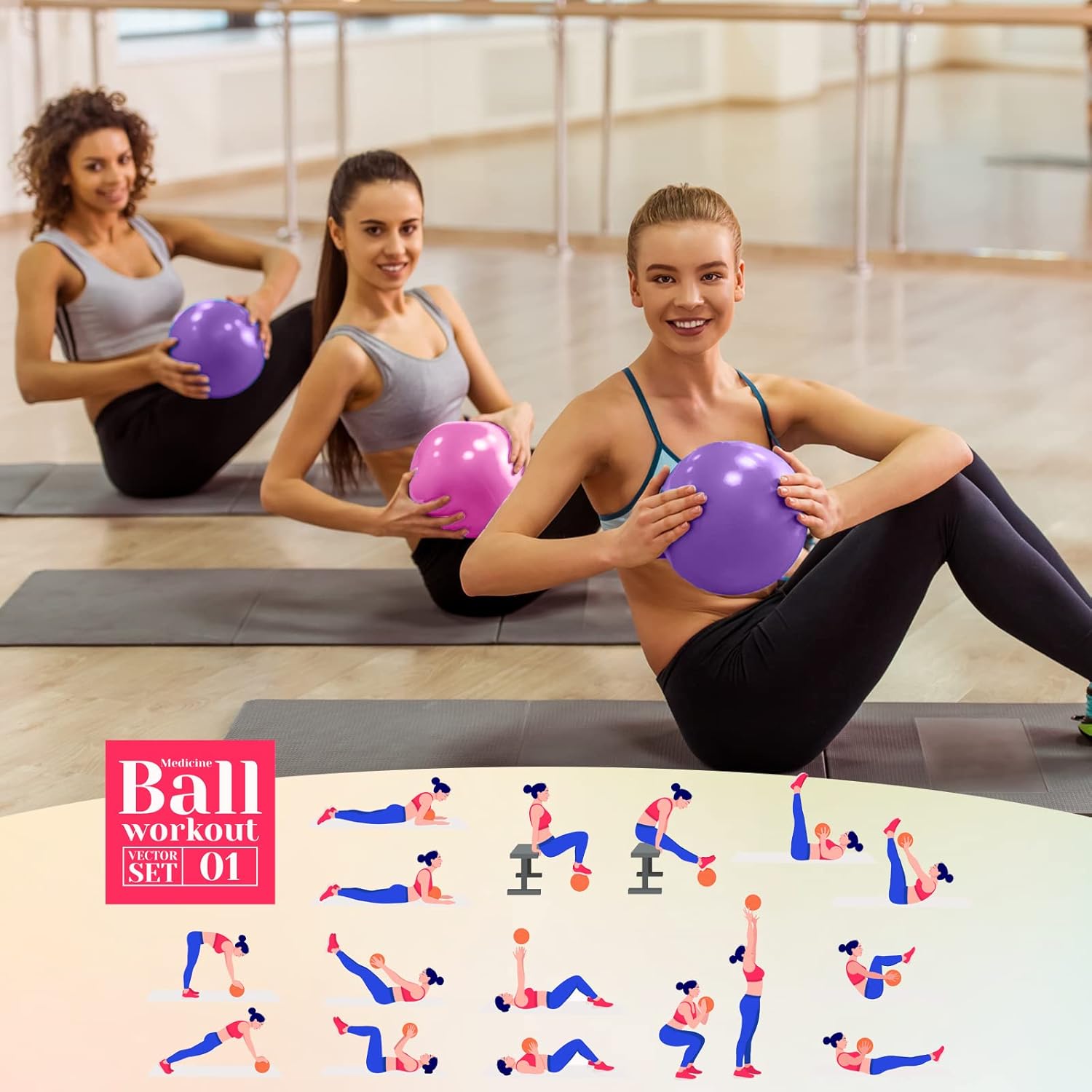 10 piezas de 9 pulgadas para ejercicios de pilates y terapia de pelota para yoga, estabilidad, flexión, entrenamiento, estiramiento, postura física,