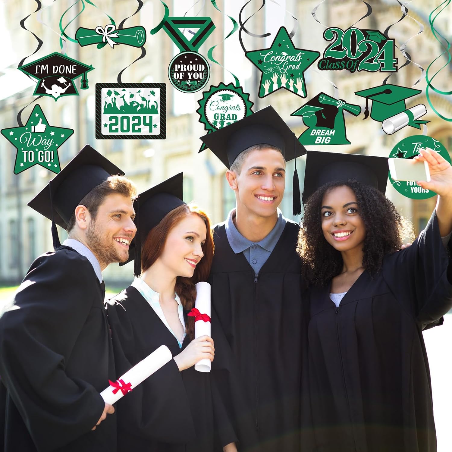 Decoraciones para fiestas de graduación 2022, 30 unidades de remolinos colgantes de aluminio con diseño de estrellas, toga, diplomas, serpentinas de