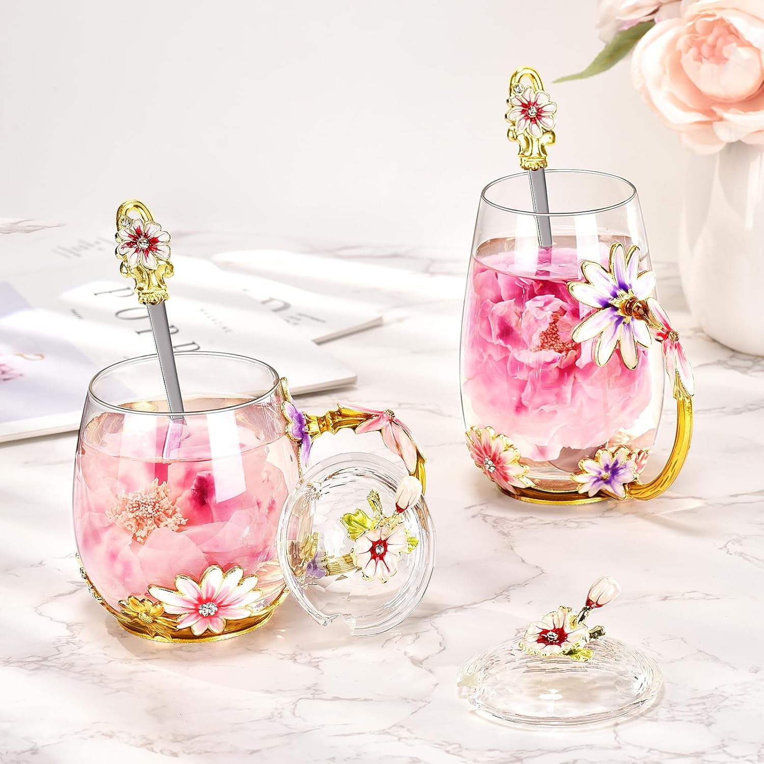 Wisolt Regalos de cumpleaños para mujeres, regalos para el día de la madre, taza de té de vidrio esmaltado, regalos para ella, mamá, abuela,