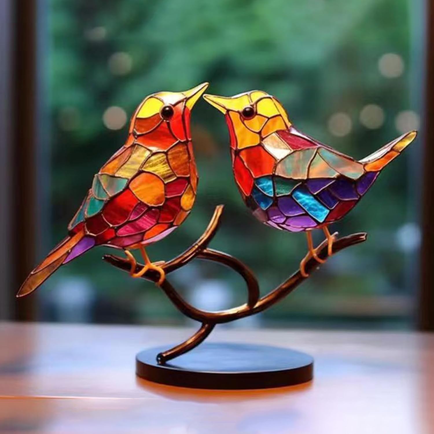 Adornos de escritorio de pájaros manchados en rama, estatua de acrílico manchada para manualidades, adornos de escritorio, pájaros, escultura de