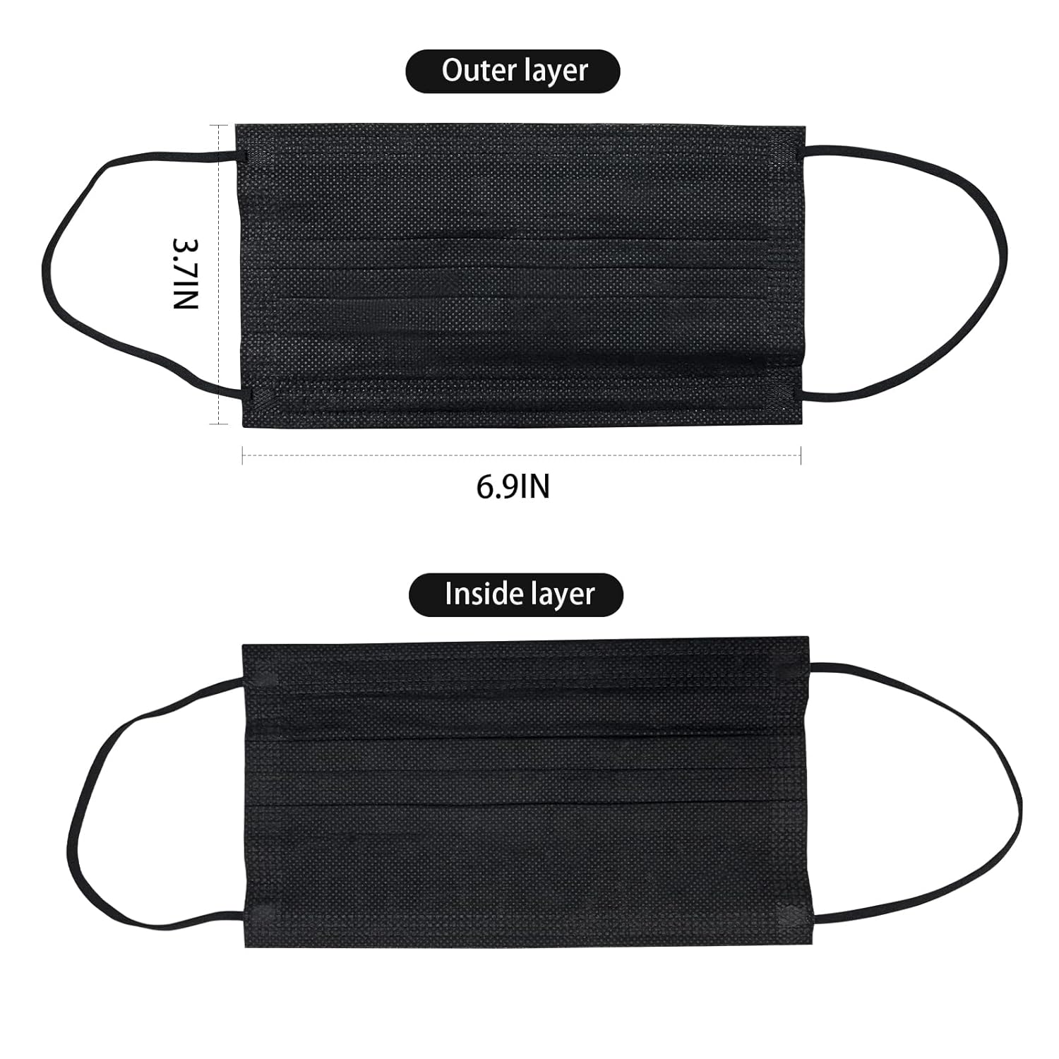 100 máscaras faciales desechables negras con lazo elástico para las orejas, transpirabilidad y comodidad
