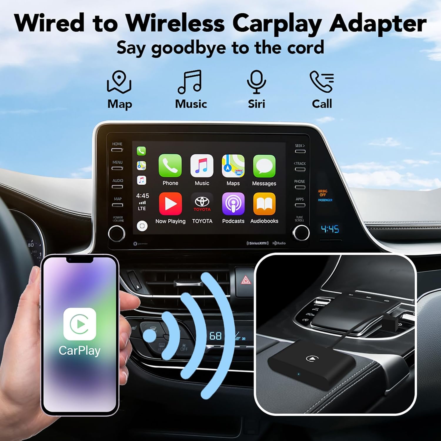 CPCGER Adaptador inalámbrico Carplay 2024 Actualización Apple Carplay Adaptador inalámbrico Convertir con cable a inalámbrico CarPlay Dongle Plug &