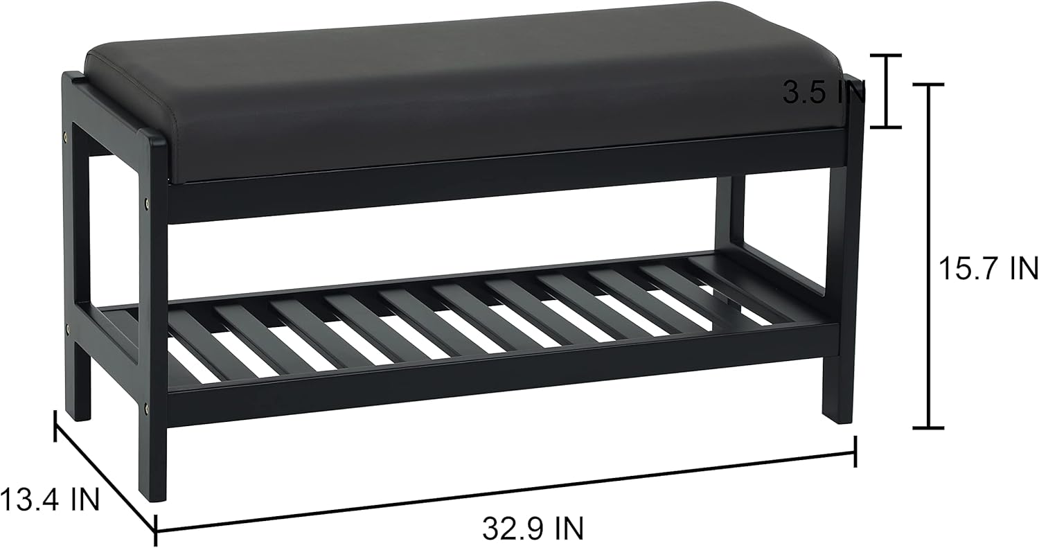 STRUGGLE Banco de zapatos de madera maciza, zapatero estable con asiento acolchado acolchado, estante de almacenamiento para zapatos para entrada,