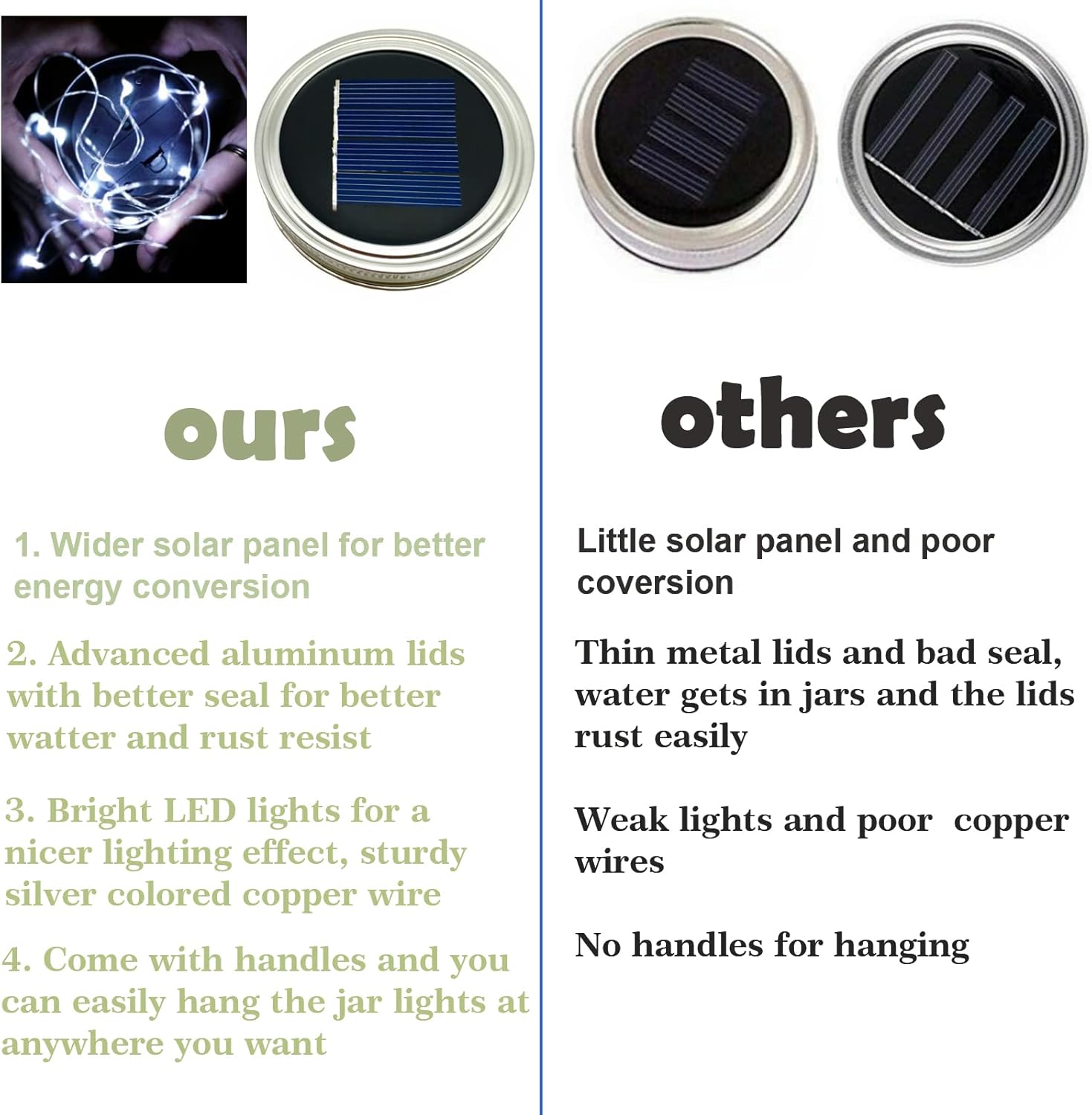 Paquete de 10 luces solares para tarros de masón, 20 luces LED con forma de hada y estrella, con 10 colgadores, resistente al agua y al óxido, para