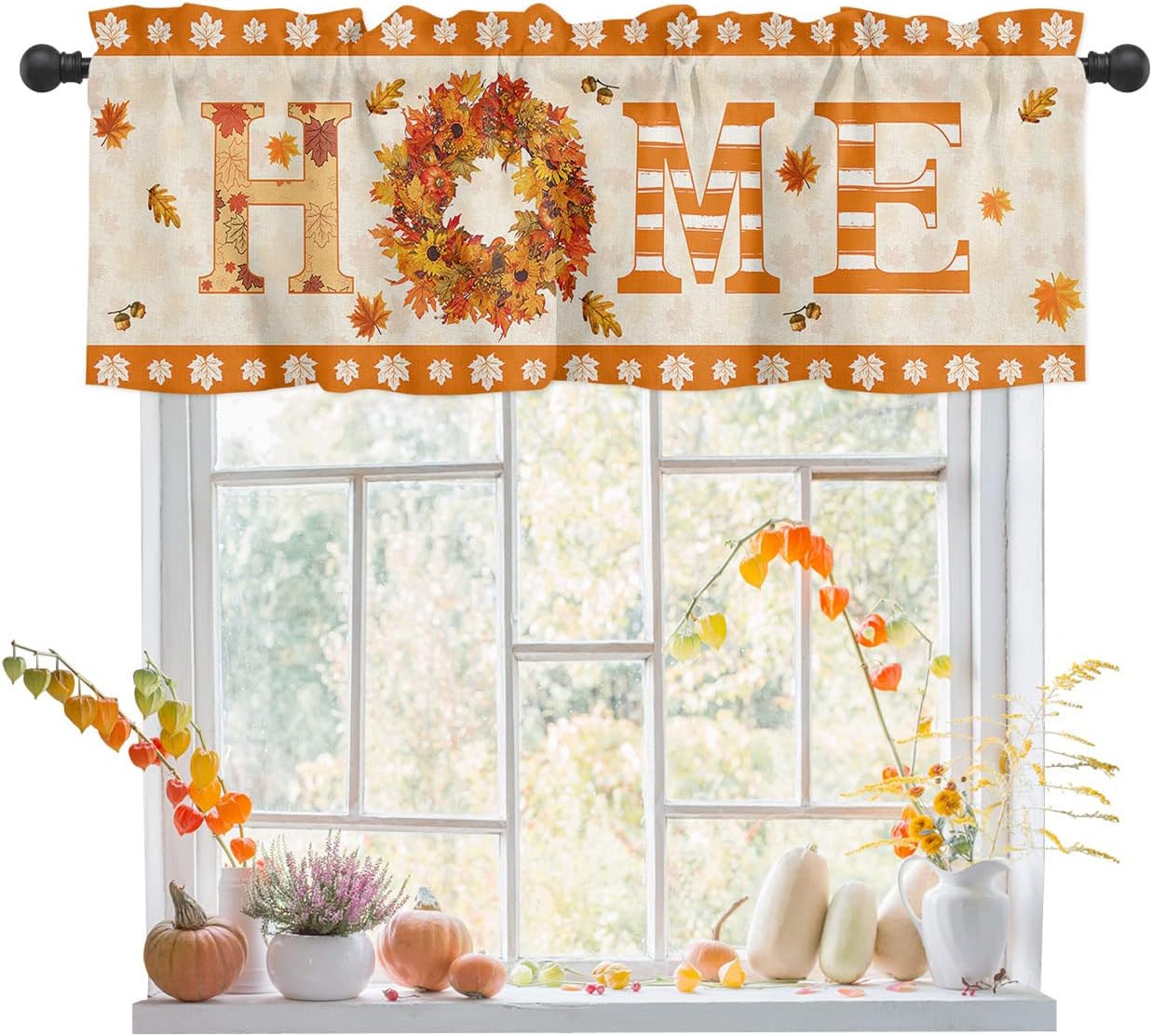 Cenefas de cortina de corona de otoño para ventanas, filtrado de luz, aislamiento térmico, cortinas decorativas de calabazas naranjas para cocina,