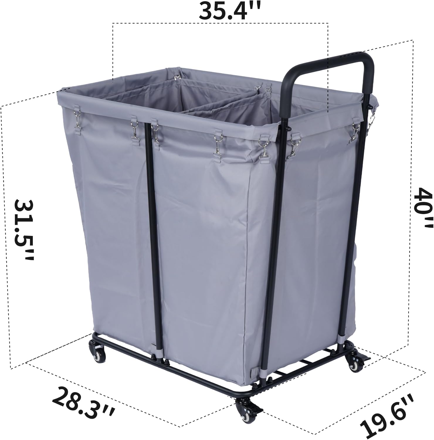 Laundry Cart with Lockable Wheels 2 Section, 240L Large Capacity Commercial Laundry Sorter Rolling Laundry Cart with Sturdy Steel Frame and