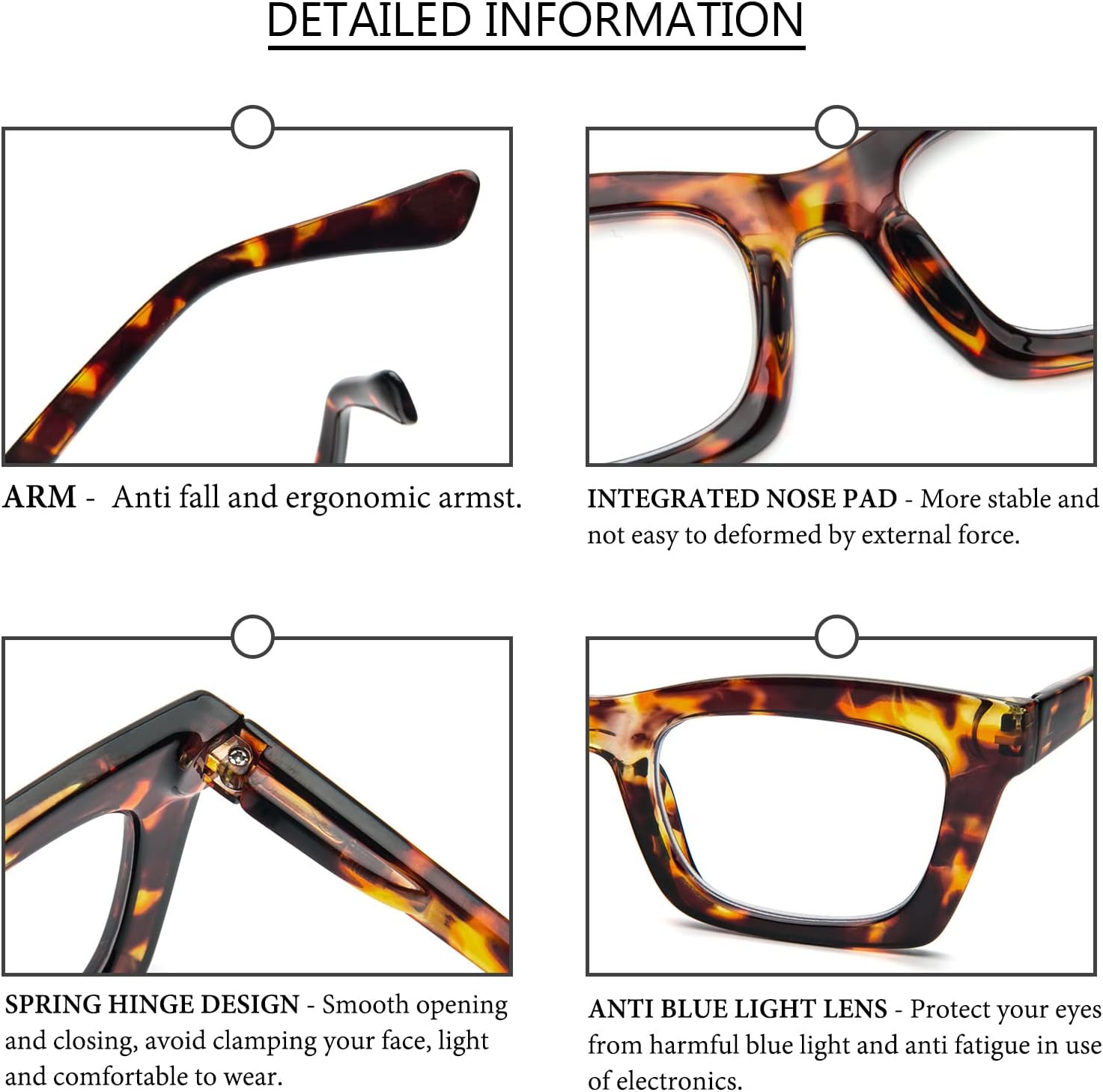 REAVEE Oprah Style – Lentes de lectura para mujer, con bloqueo de luz azul, bonitos lentes cuadrados de gran tamaño, bisagra de resorte