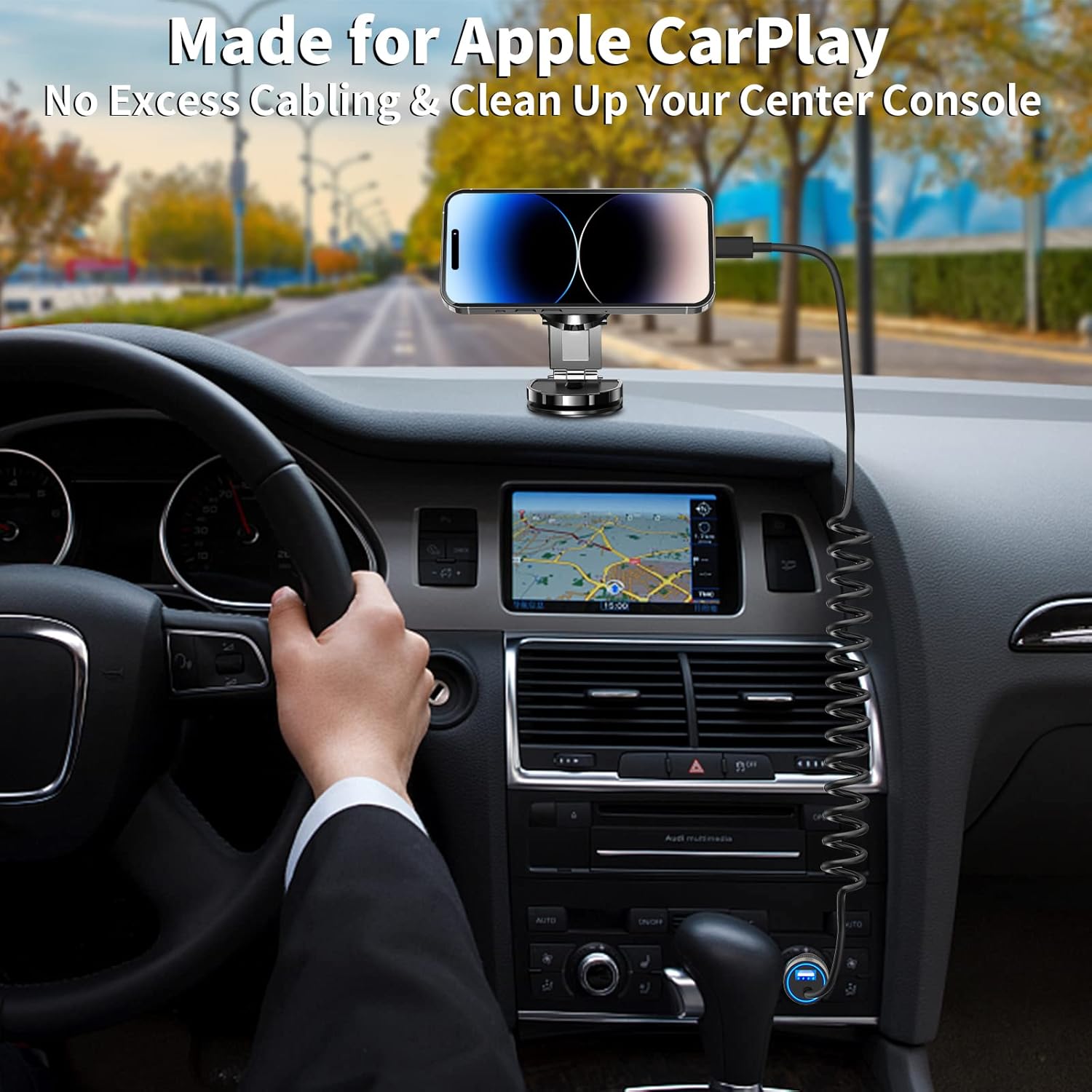 Apple MFi Certified iPhone Charger Fast Car Charging, BARMASO 66W USB-C PD&QC3.0 Power Rapid Car Charger + Built-in 6FT Lightning Coiled Cord Quick