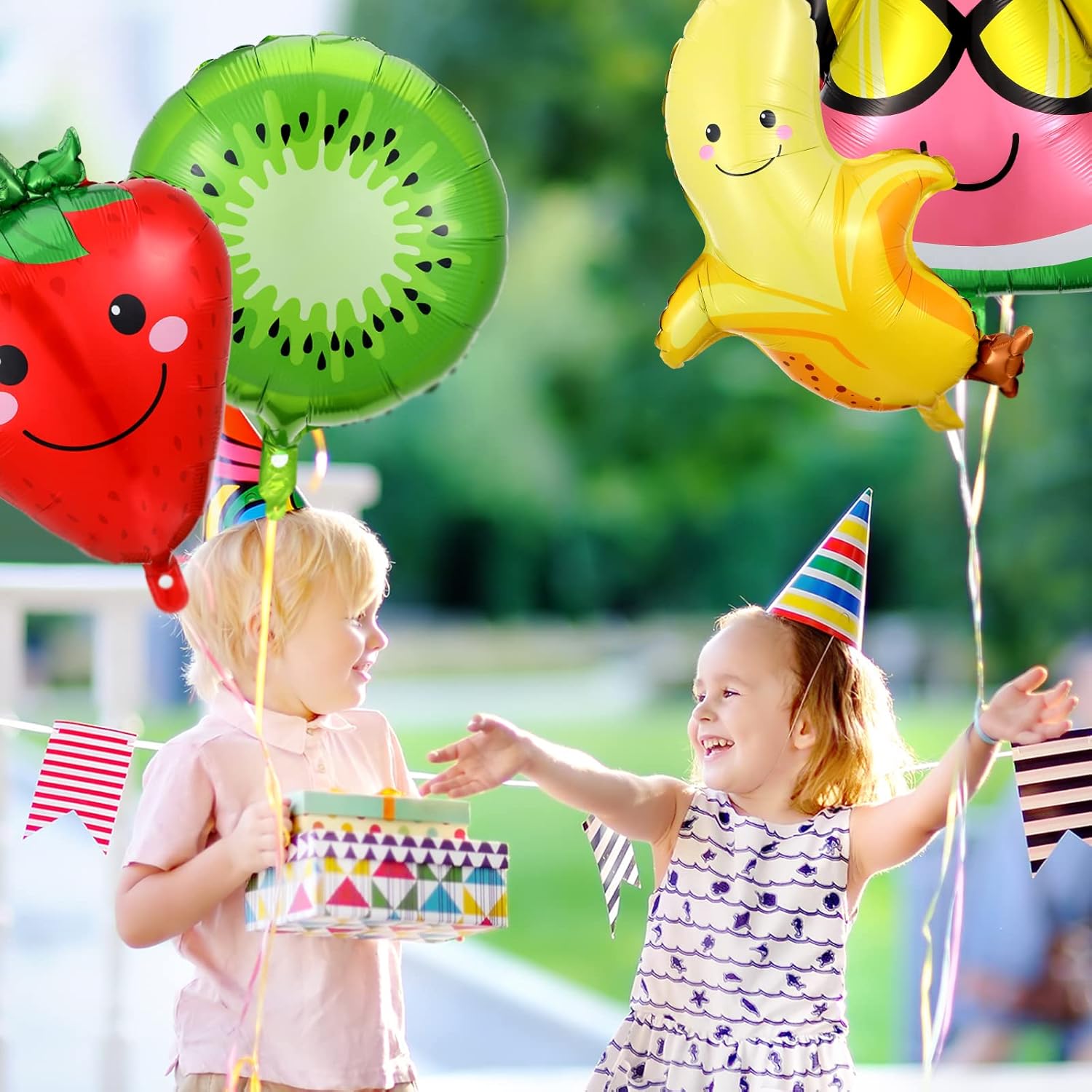 28 globos de frutas de verano para decoraciones de fiesta de frutas Tutti, globos de aluminio de aluminio para helio, globos tropicales de fresas y