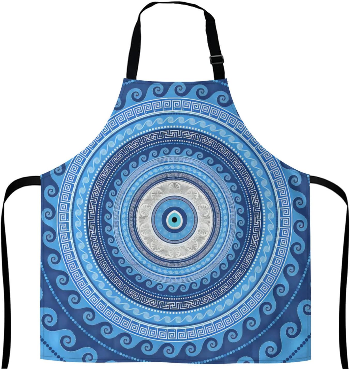 Delantal adulto para mujer hombre azul griego Matiasma mal de ojo de la cocina artista de jardín hornear picnic cocinar comer., Blanco
