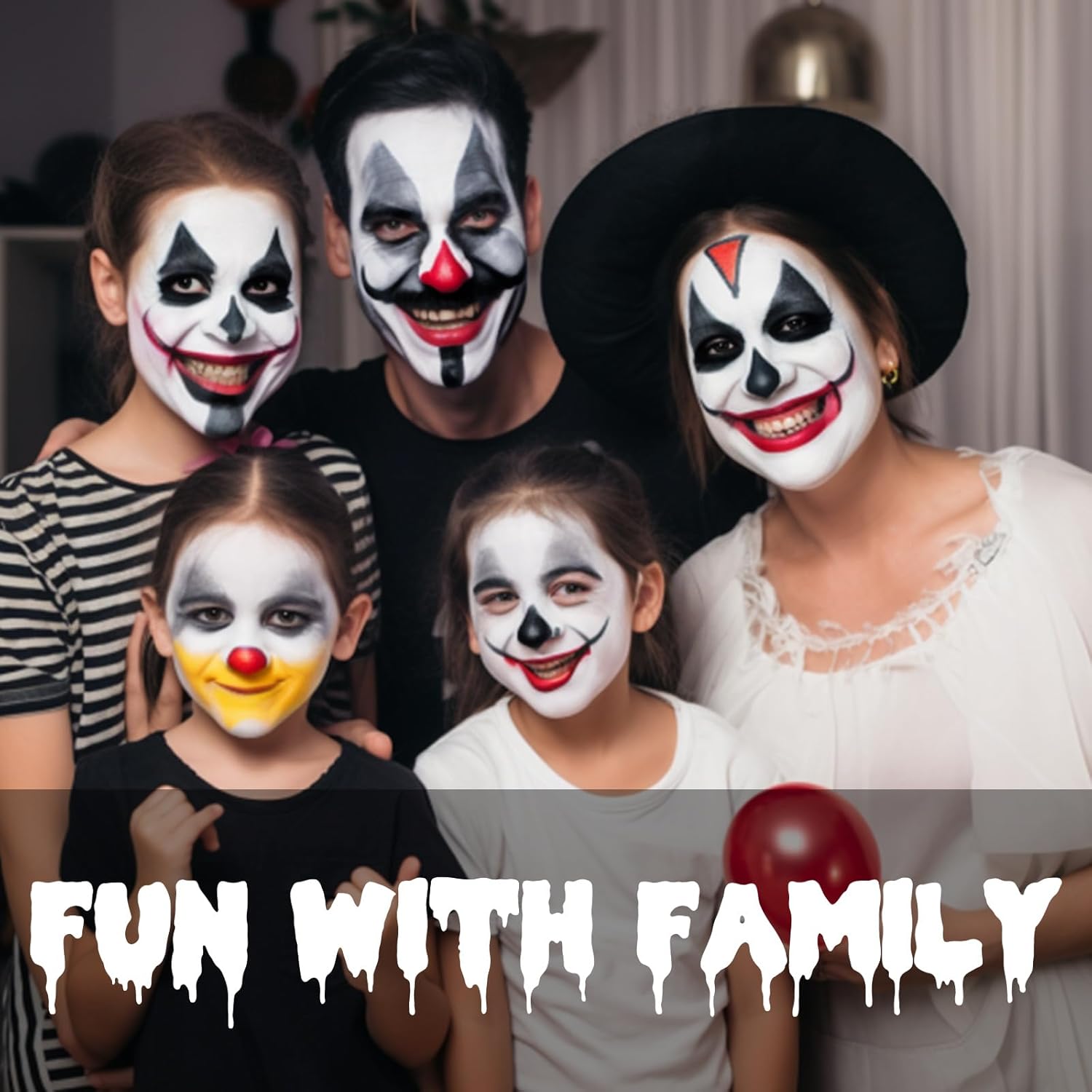 Pintura facial negra y blanca de payaso con 3 pinceles de pintura, paleta de maquillaje SFX a base de agua para niños y adultos, pintura facial no