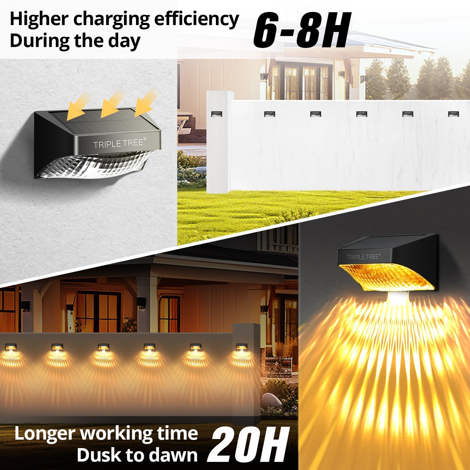 INCLAKE Paquete de 4 luces solares para valla, cambio de color síncrono, luces solares para cubierta con blanco cálido y modo RGB y función de
