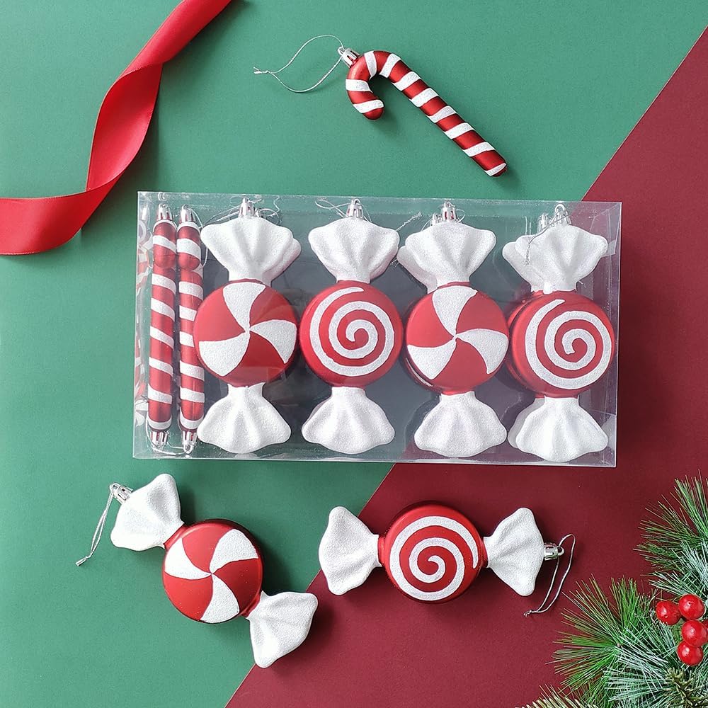 12 adornos de bastón de caramelo de piruleta de Navidad, colgantes de bastón de caramelo para árbol de Navidad, manualidades de 6.5 pulgadas,