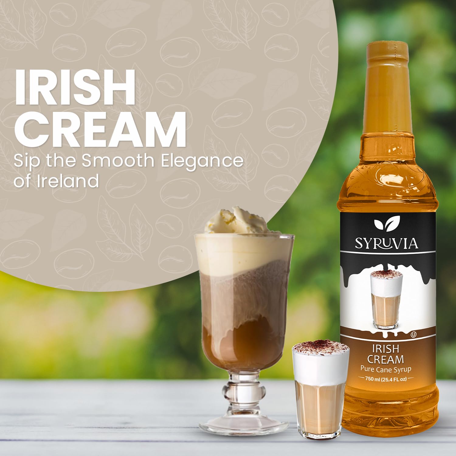 Syruvia Jarabe de crema irlandesa para café, sabor cremoso de jarabe de café, 25.4 onzas líquidas, kosher, sin gluten, ideal para café con infusión