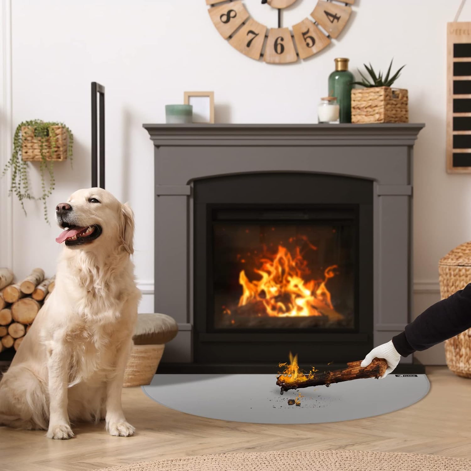 FLASLD Tapete ignífugo para chimenea de 32 x 60 pulgadas, impermeable, debajo de la parrilla, tapete medio redondo, protege el suelo de chispas y