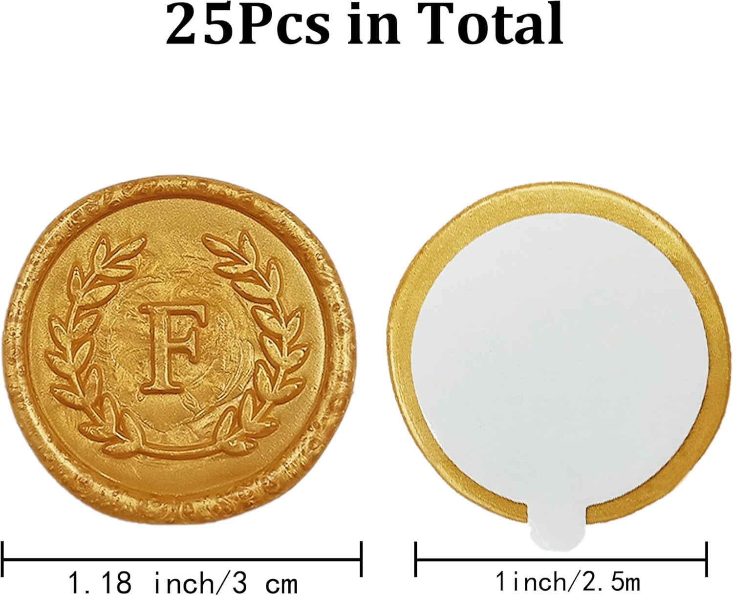25 calcomanías adhesivas de cera con letra F dorada, hechas a mano, sin necesidad de sellar, rasgar y usar calcomanías de cera para invitaciones de