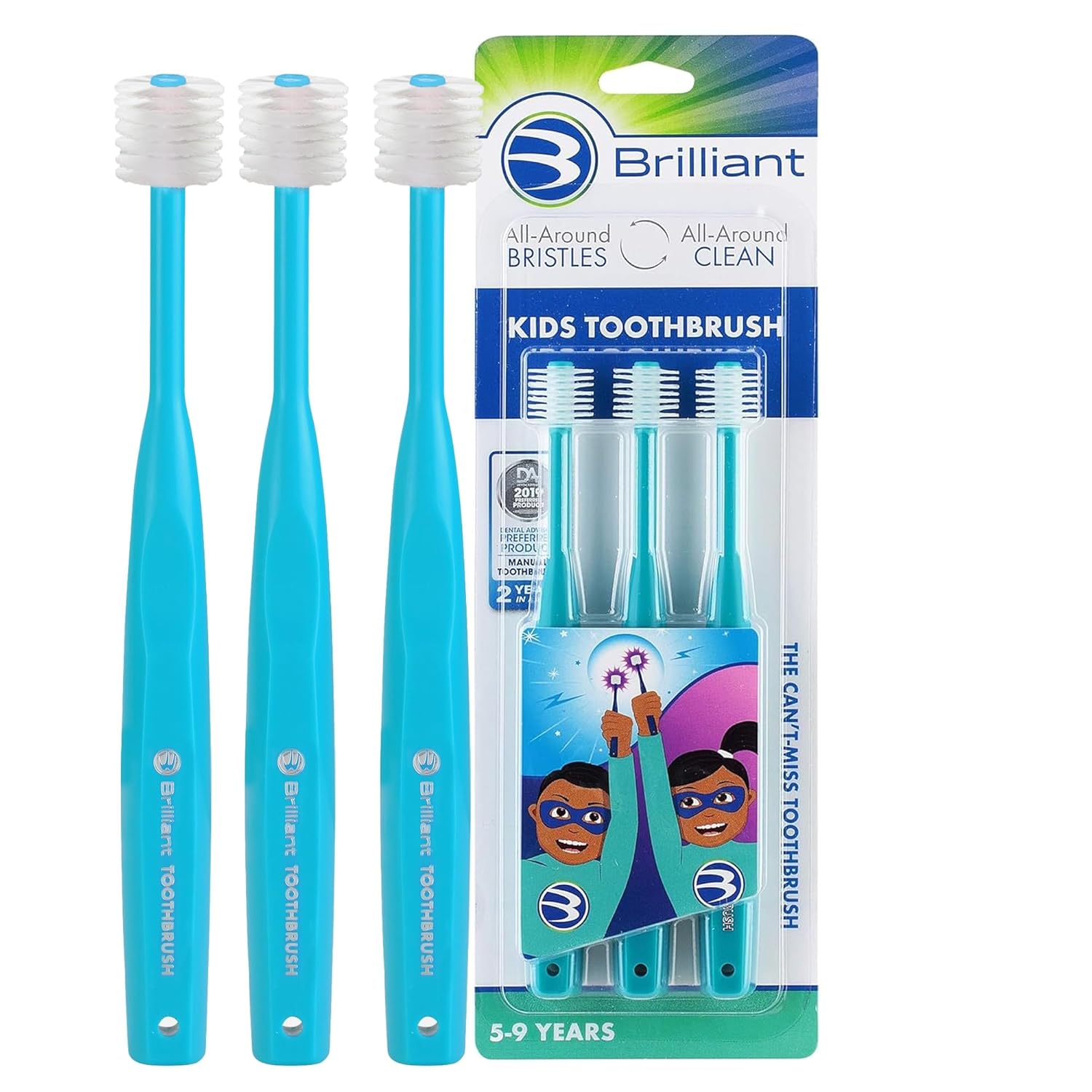 Brilliant Oral Care – Cepillo de dientes para niños con cerdas suaves y cabeza redonda, para un niño aprobado, fácil de usar, boca limpia, edades de