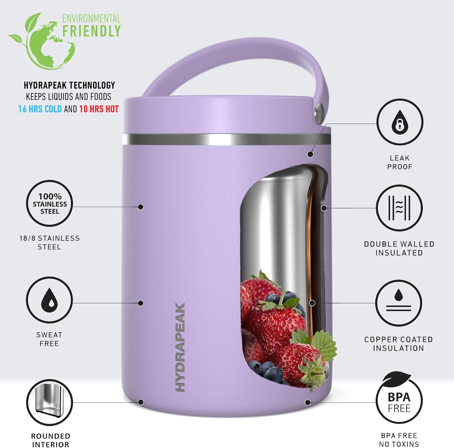 Hydrapeak Termo de acero inoxidable de 32 onzas con aislamiento al vacío, termo para alimentos calientes y alimentos fríos, boca ancha a prueba de